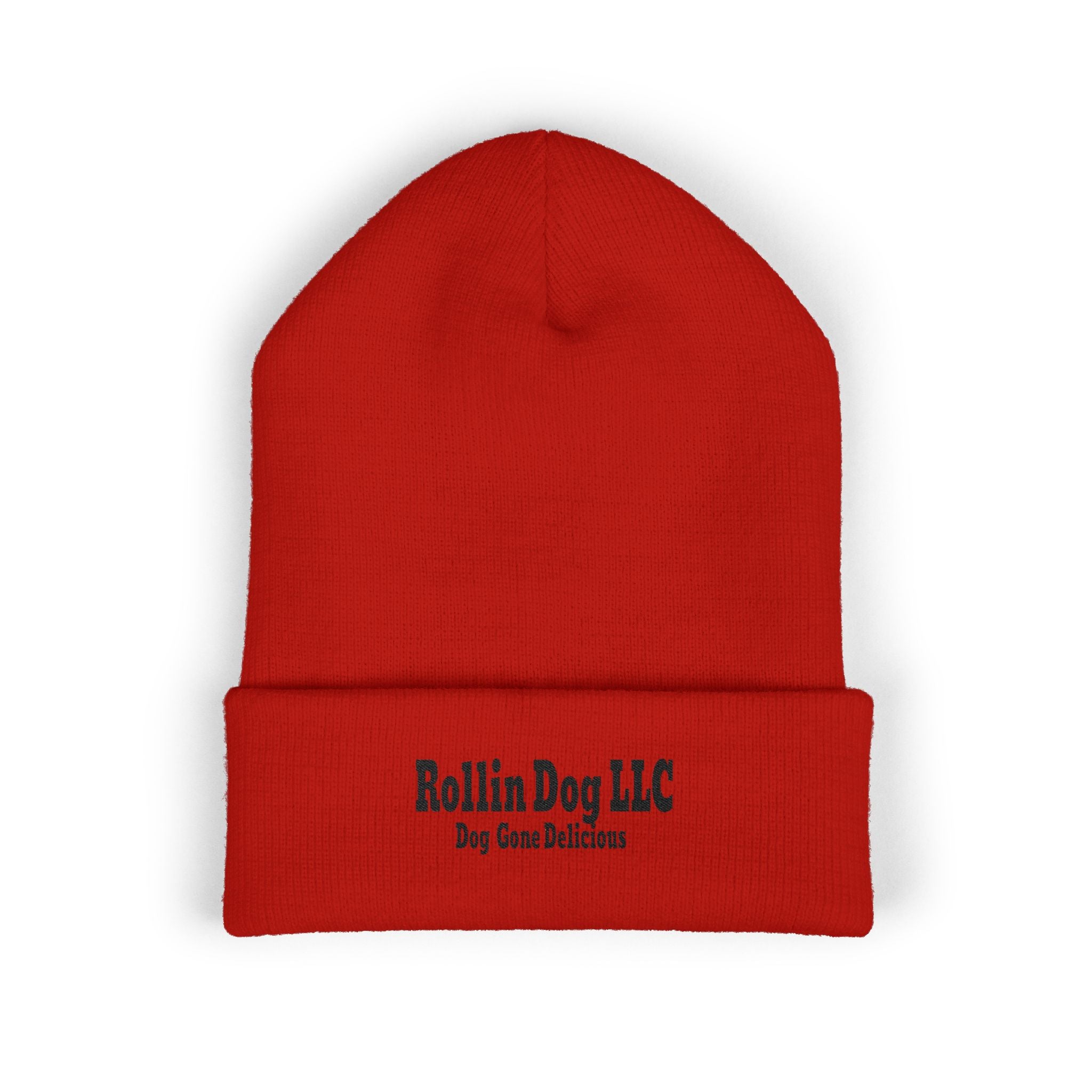 Rollin Dog LLC Black Embroidered Cuffed Beanie — 'Dog Gone Delicious'