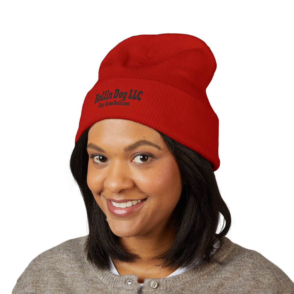 Rollin Dog LLC Black Embroidered Cuffed Beanie — 'Dog Gone Delicious'