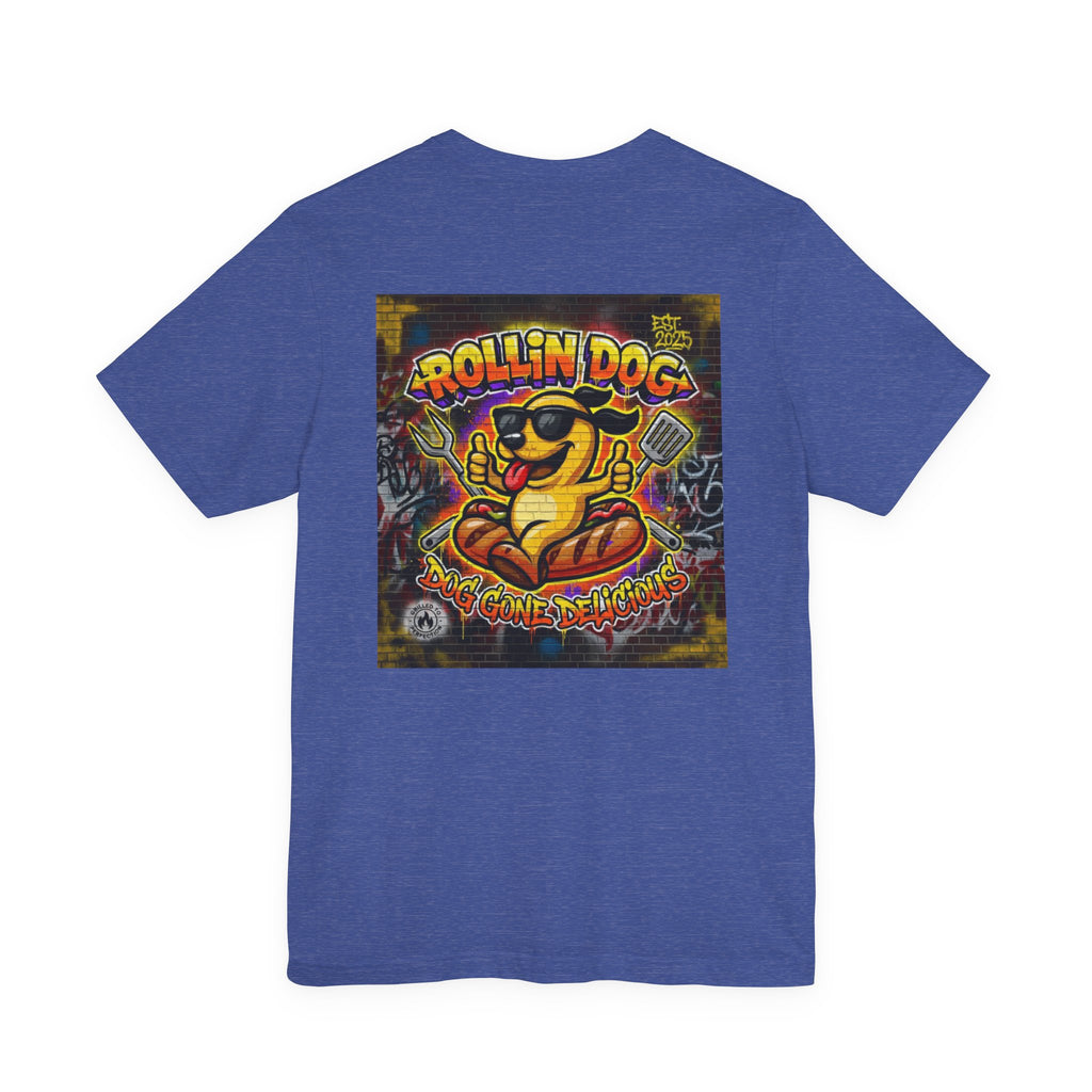 Rollin Dog Graphic Tee Graffiti 1 — Retro Hot Dog Street Art T-Shirt