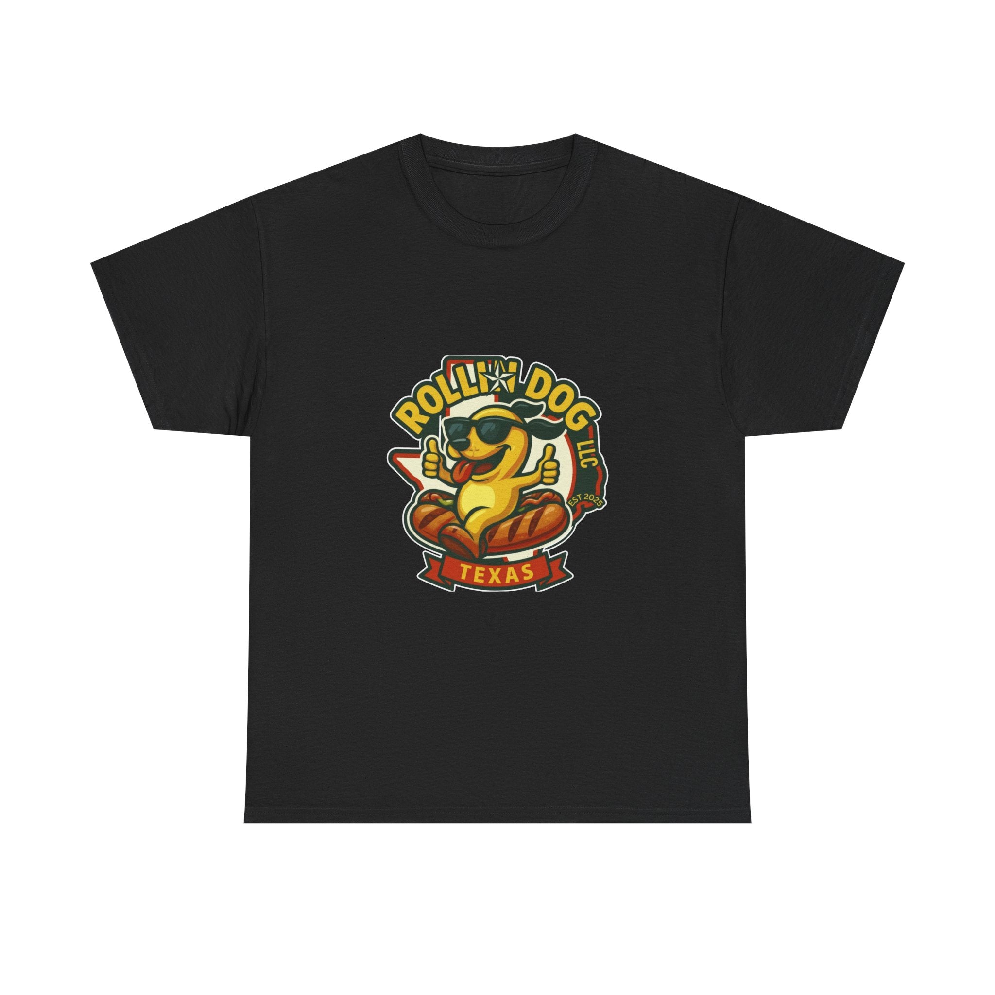 T-Shirt — "Rollin' Dog Texas" Cool Hot Dog Mascot Graphic Tee