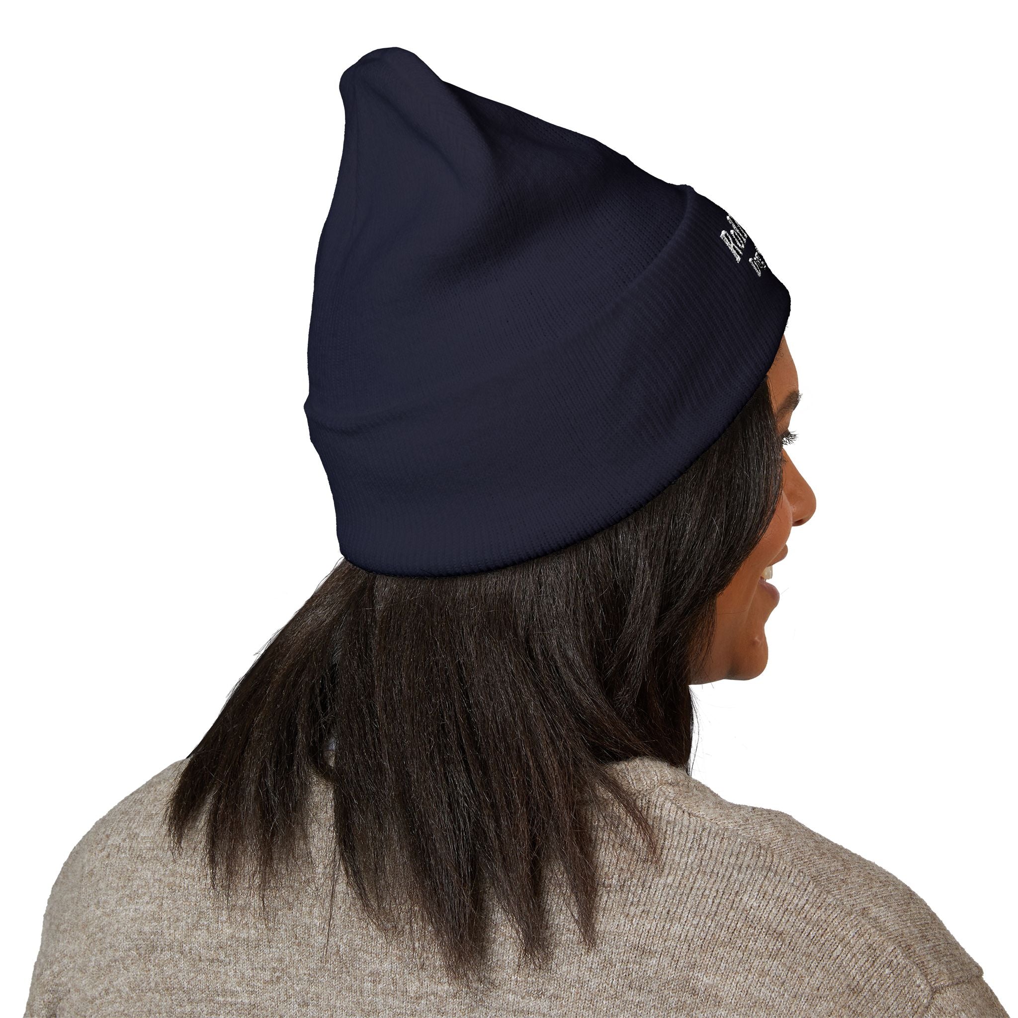 Embroidered Classic White Cuffed Beanie - Rollin Dog LLC Logo