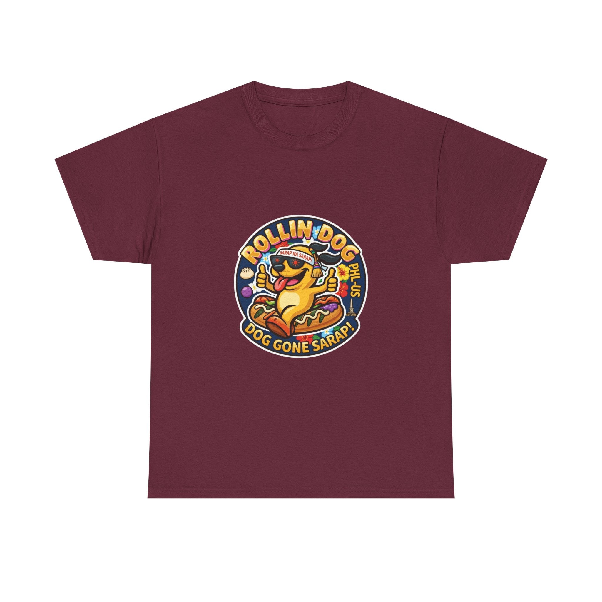 T-Shirt — "Rollin Dog" Hot Dog Graphic Tee (Dog Gone Saked!)