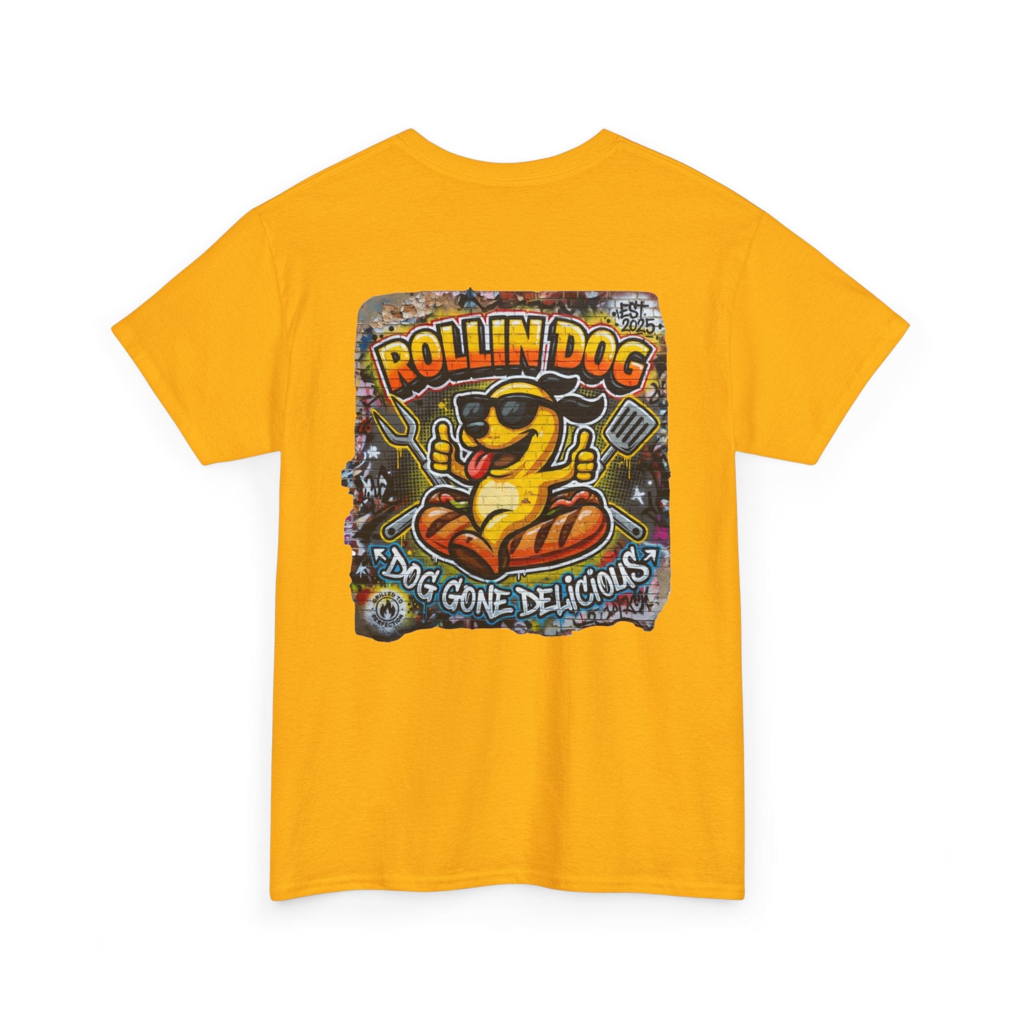 Rollin Dog Tee Graffiti 3 — 'Rollin Dog: Dog Gone Delicious' Graphic T‑Shirt