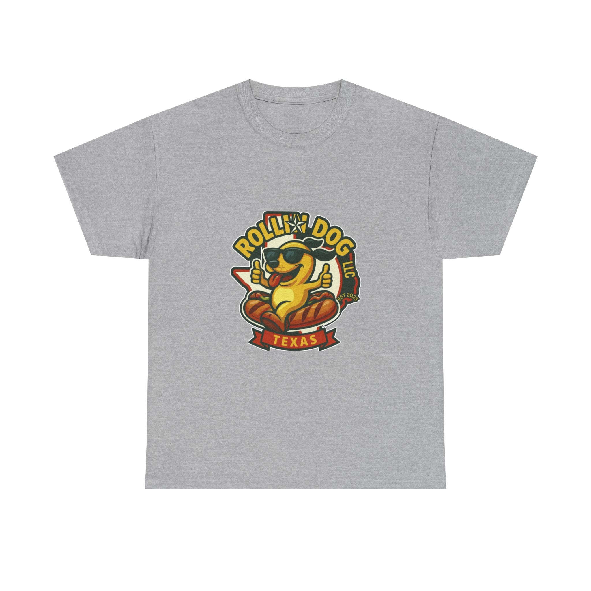 T-Shirt — "Rollin' Dog Texas" Cool Hot Dog Mascot Graphic Tee