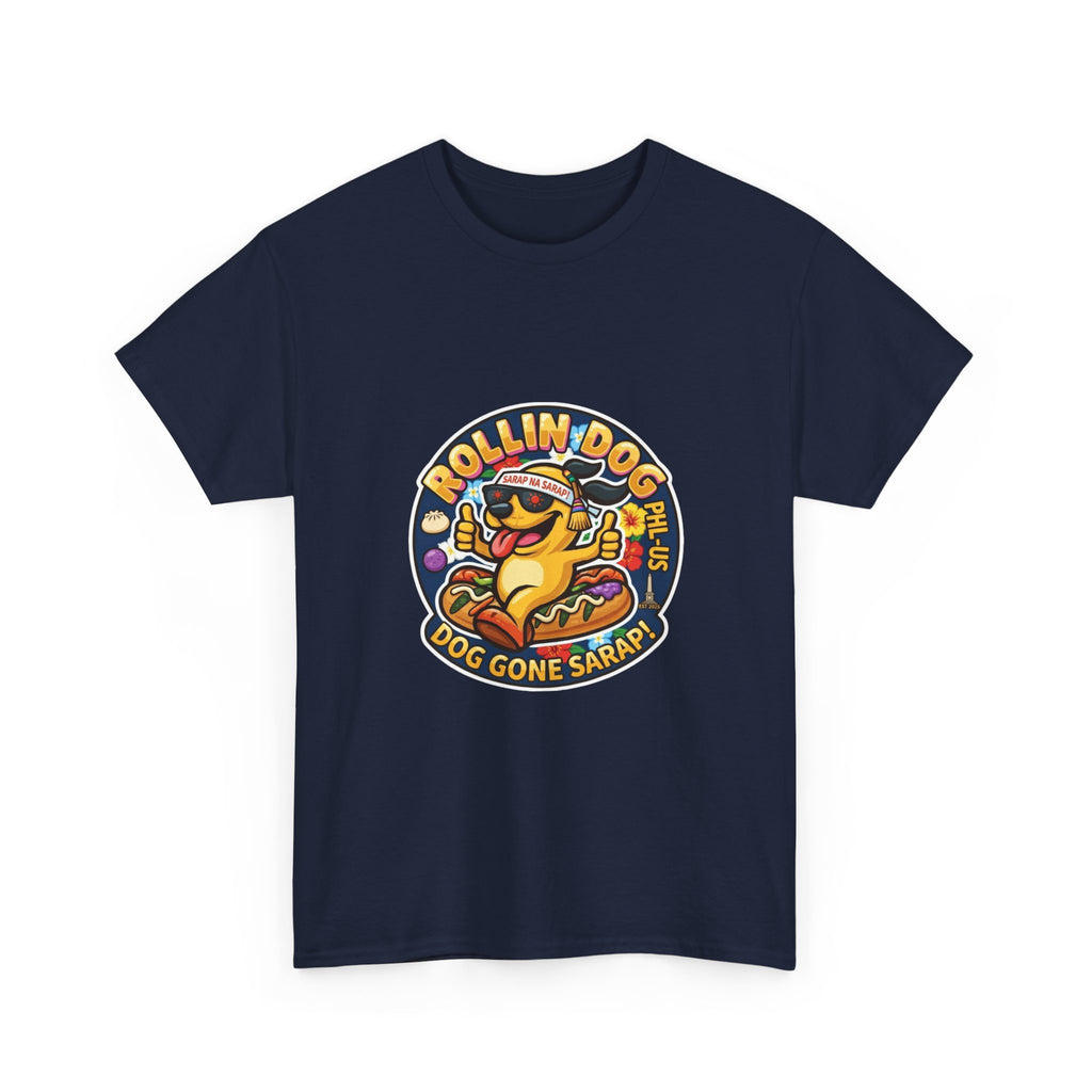 T-Shirt — "Rollin Dog" Hot Dog Graphic Tee (Dog Gone Saked!)