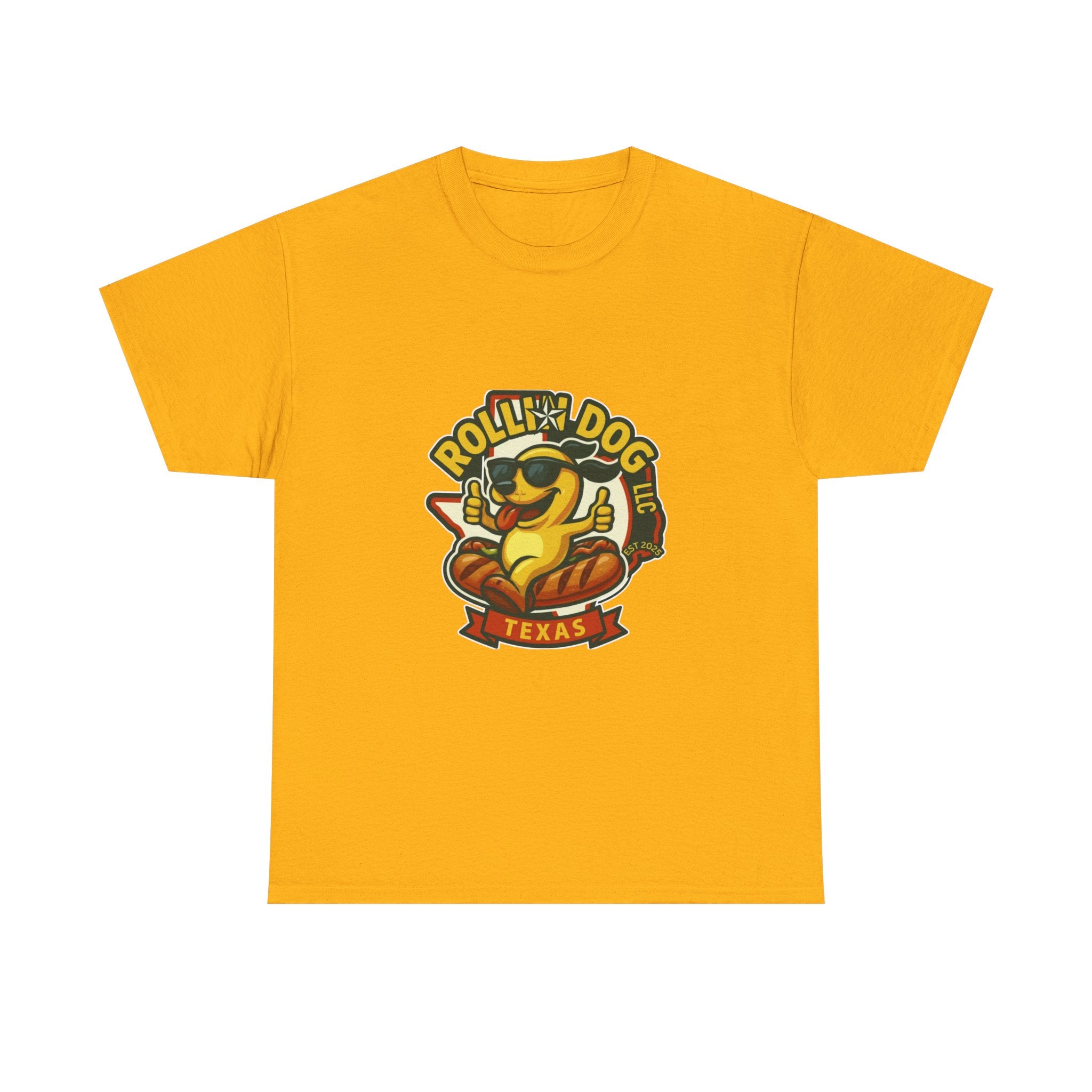 T-Shirt — "Rollin' Dog Texas" Cool Hot Dog Mascot Graphic Tee