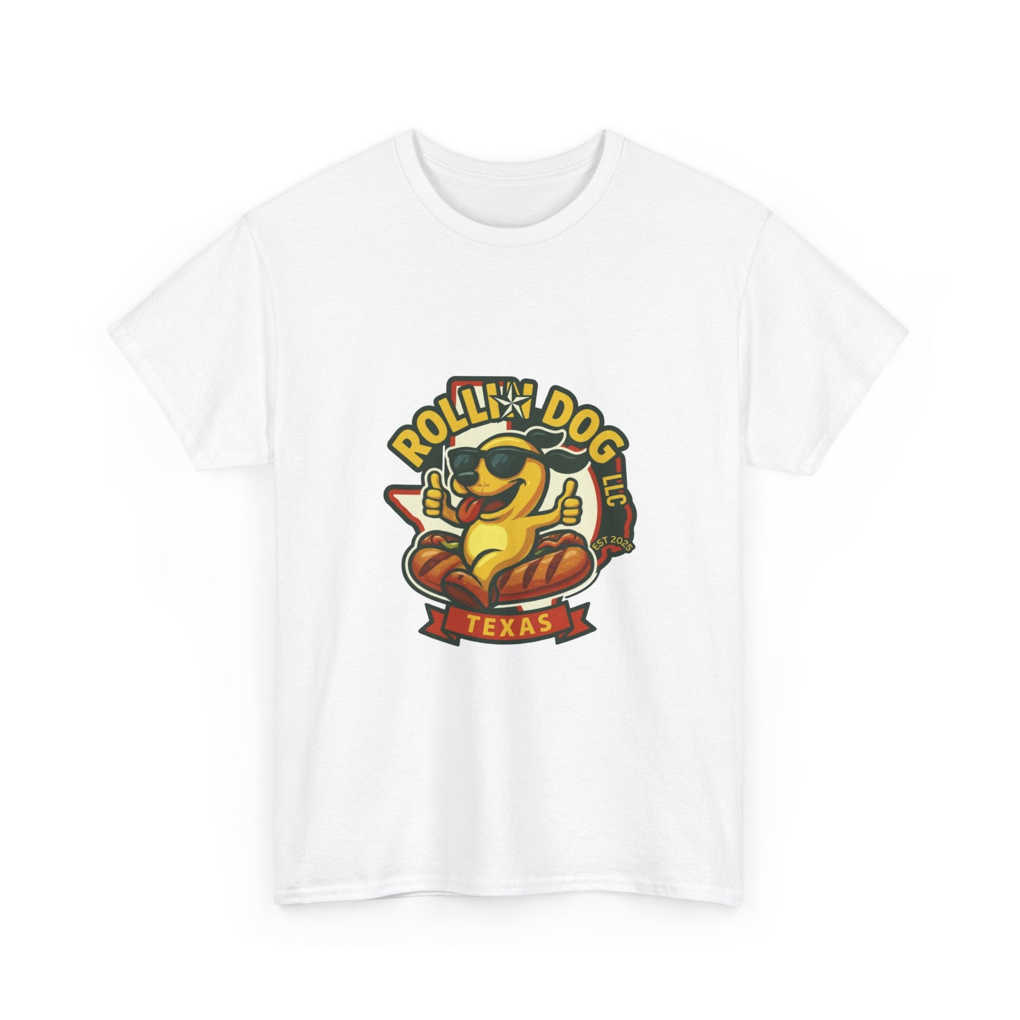 T-Shirt — "Rollin' Dog Texas" Cool Hot Dog Mascot Graphic Tee