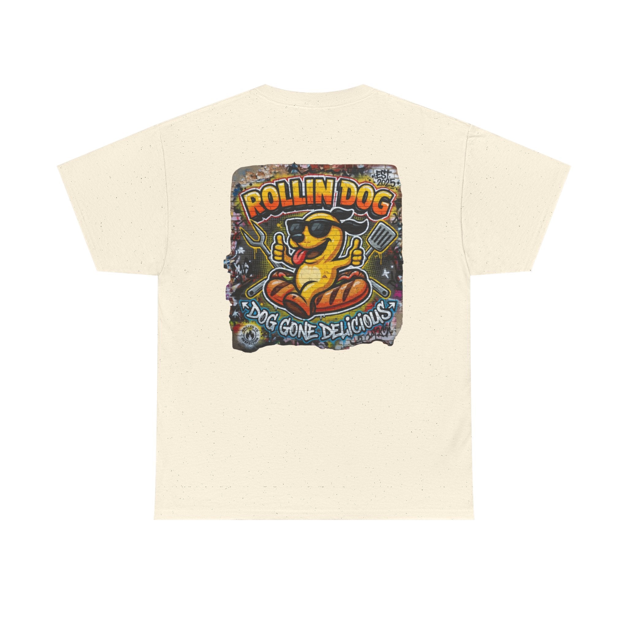 Rollin Dog Tee Graffiti 3 — 'Rollin Dog: Dog Gone Delicious' Graphic T‑Shirt