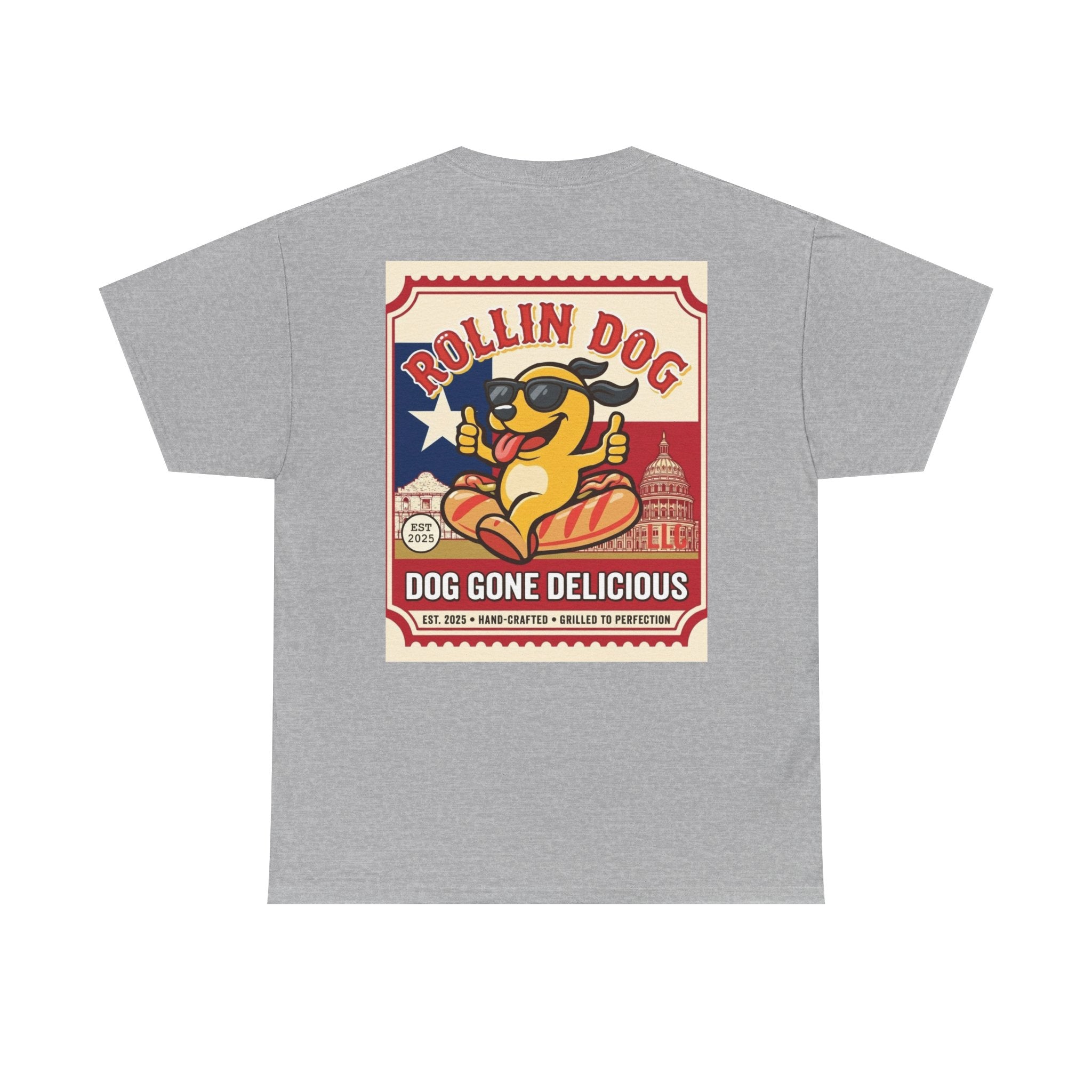 T-Shirt — "Rollin Dog: Dog Gone Delicious" Retro Hot Dog Graphic Tee