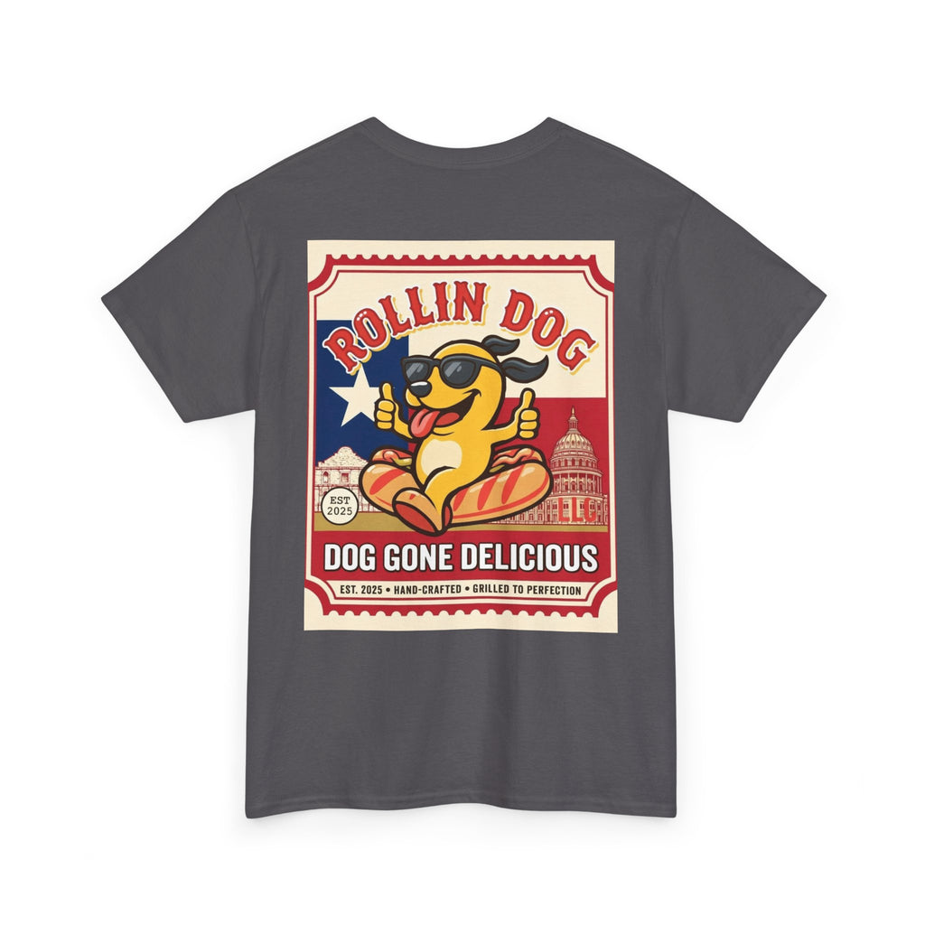 T-Shirt — "Rollin Dog: Dog Gone Delicious" Retro Hot Dog Graphic Tee