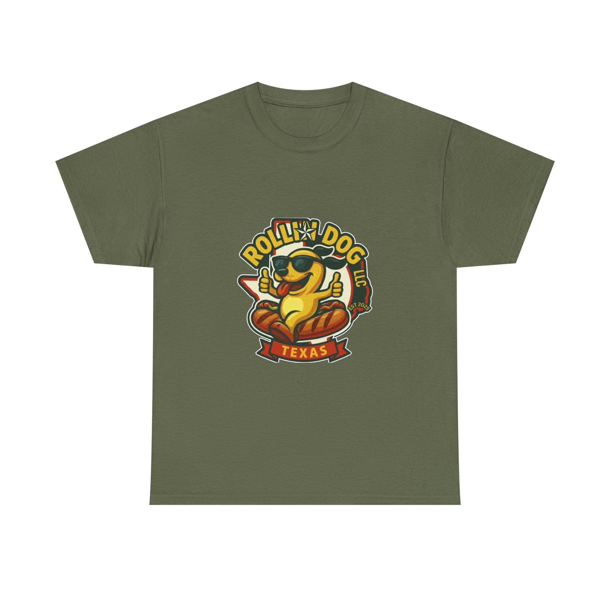 T-Shirt — "Rollin' Dog Texas" Cool Hot Dog Mascot Graphic Tee