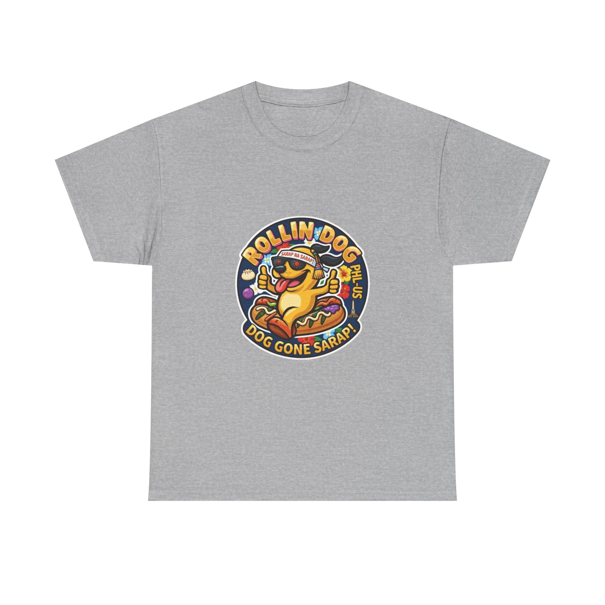 T-Shirt — "Rollin Dog" Hot Dog Graphic Tee (Dog Gone Saked!)