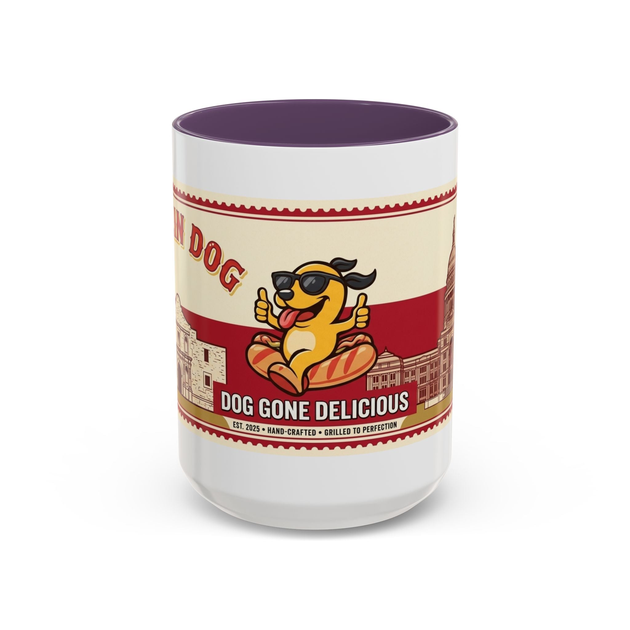 Rollin Dog Coffee Mug — Retro 'Dog Gone Delicious' Hot Dog Design (11/15oz)