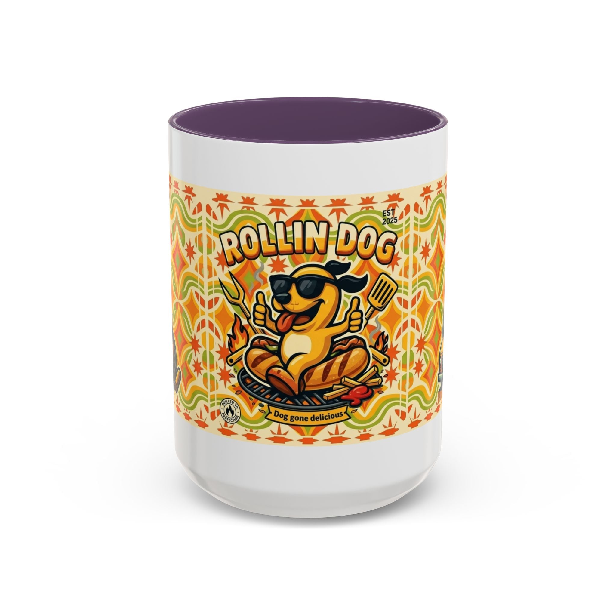 Retron Hot Dog Food Truck Accent Coffee Mug — "Rollin Dog" Retro Summer BBQ Mug (11/15oz)