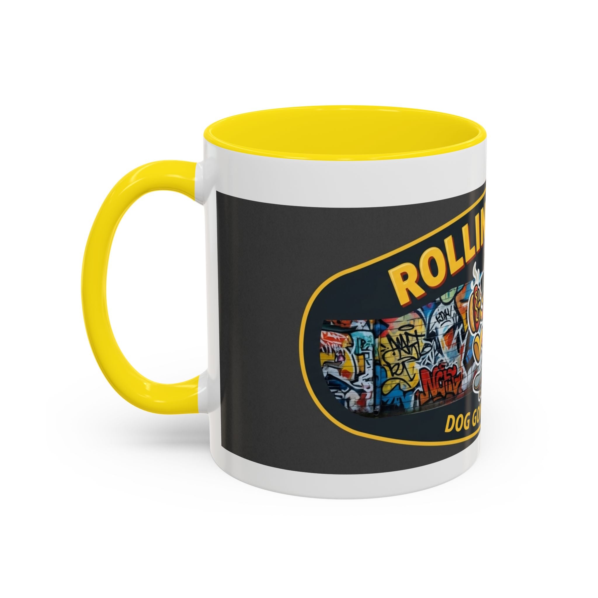 Rolling Dog Coffee Mug — 'Dog Gone Delicious' Skateboard Hot Dog Design