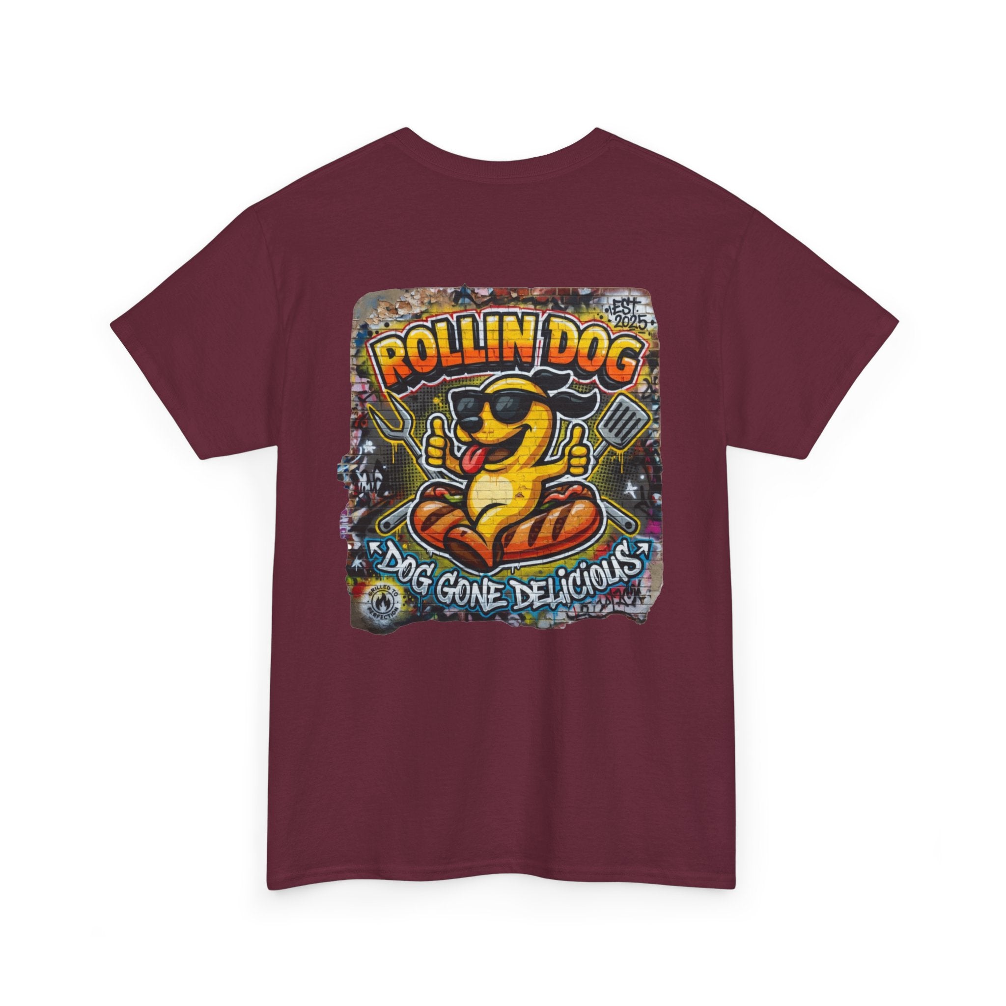Rollin Dog Tee Graffiti 3 — 'Rollin Dog: Dog Gone Delicious' Graphic T‑Shirt