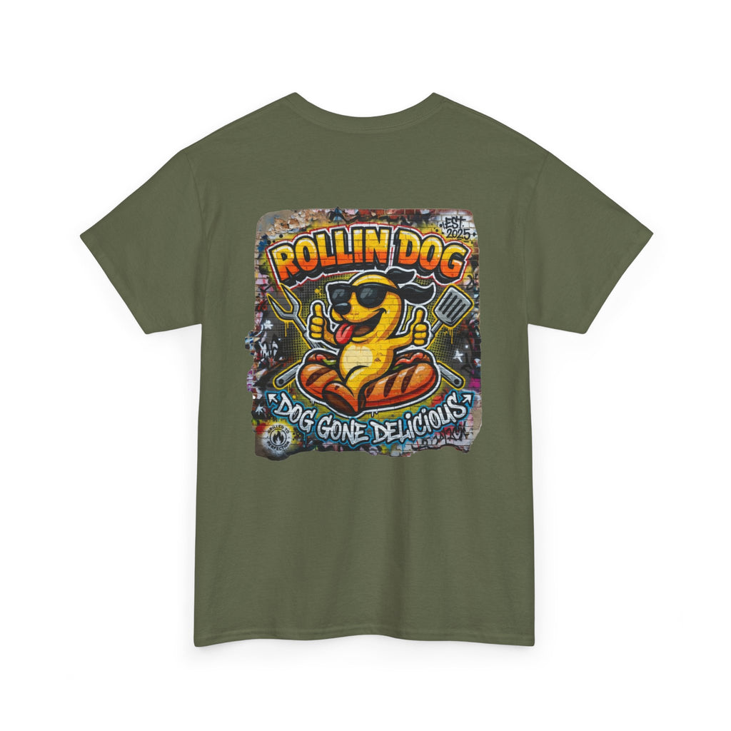 Rollin Dog Tee Graffiti 3 — 'Rollin Dog: Dog Gone Delicious' Graphic T‑Shirt