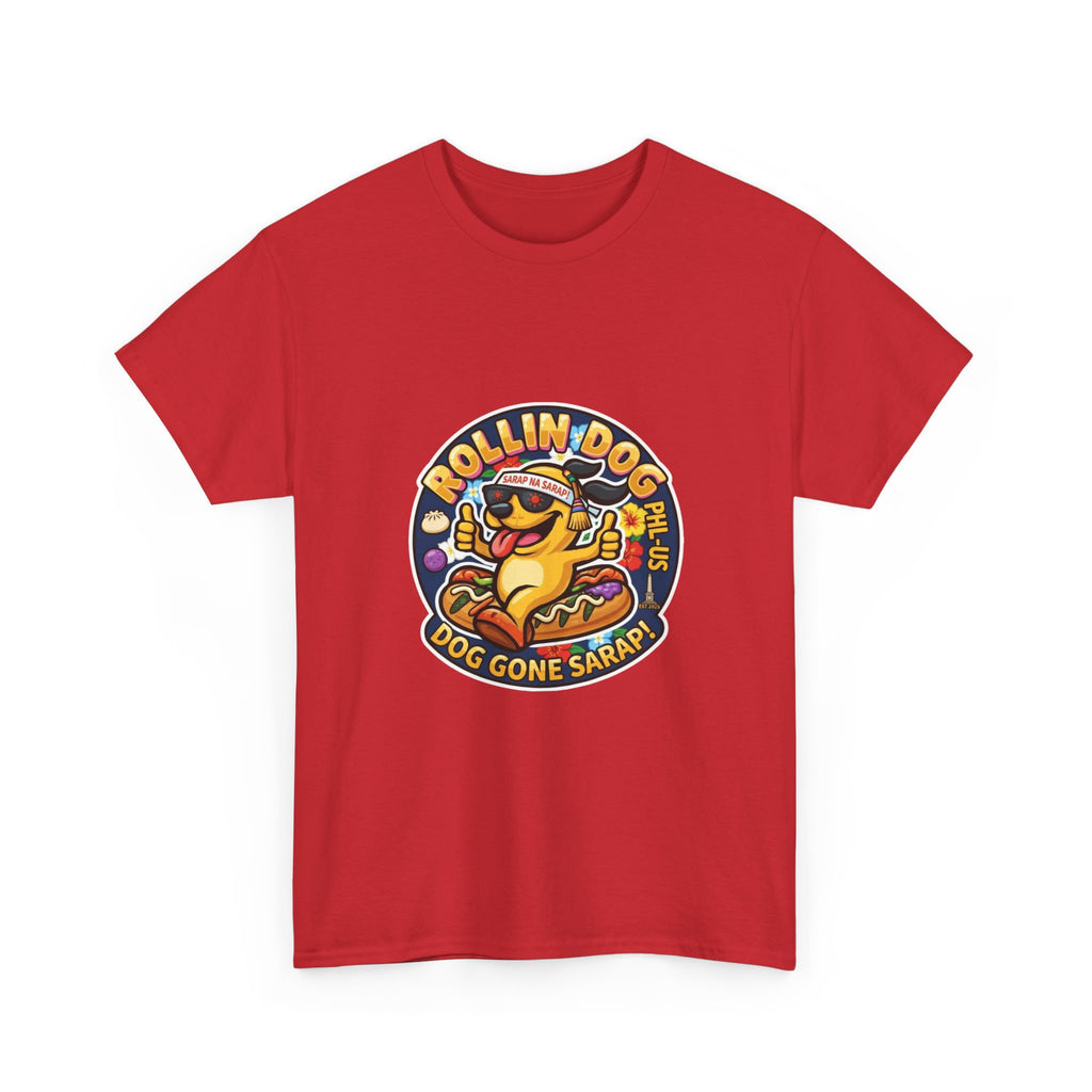 T-Shirt — "Rollin Dog" Hot Dog Graphic Tee (Dog Gone Saked!)
