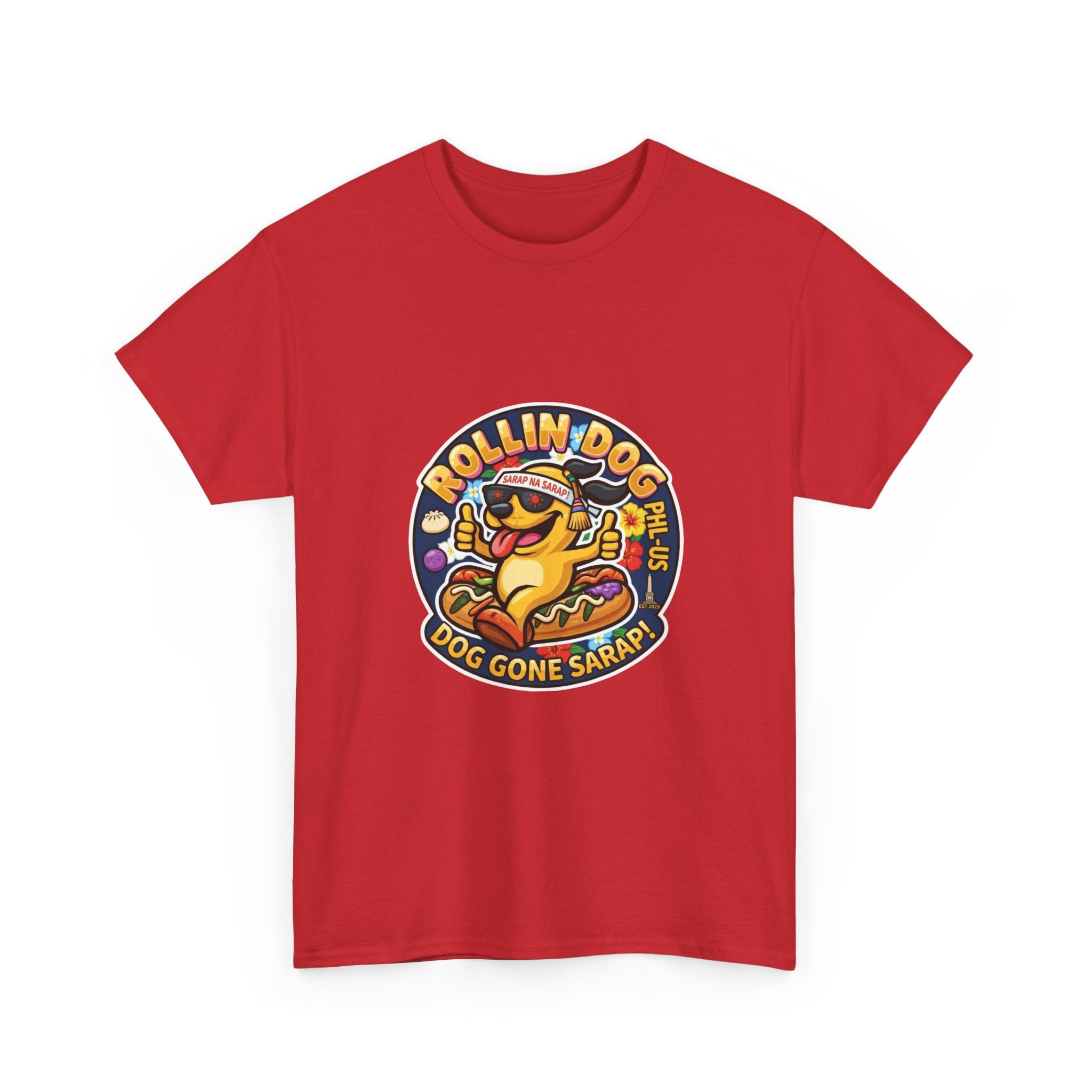 T-Shirt — "Rollin Dog" Hot Dog Graphic Tee (Dog Gone Saked!)