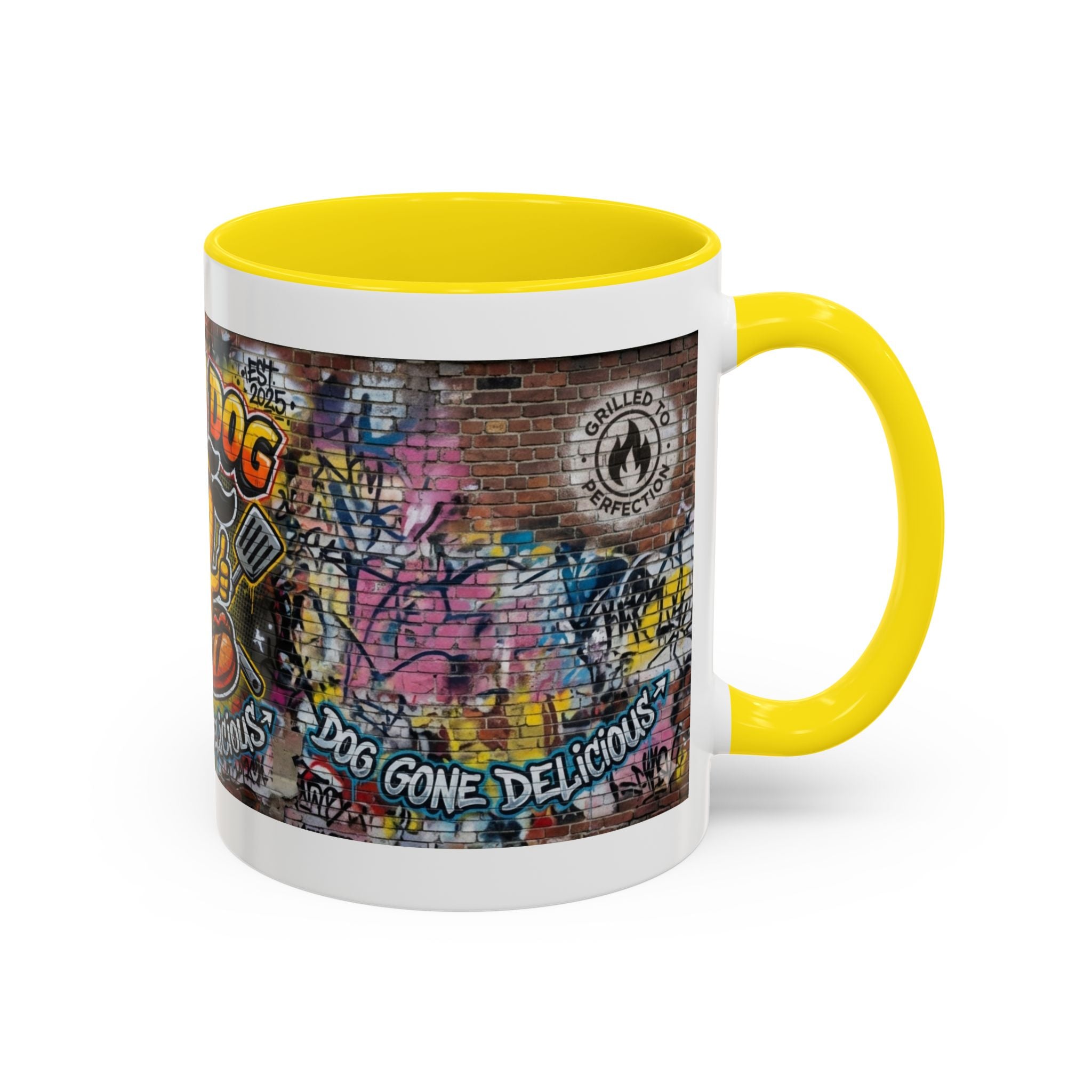 Rollin' Dog Graffiti Coffee Mug – "Dog Gone Delicious" Accent Mug