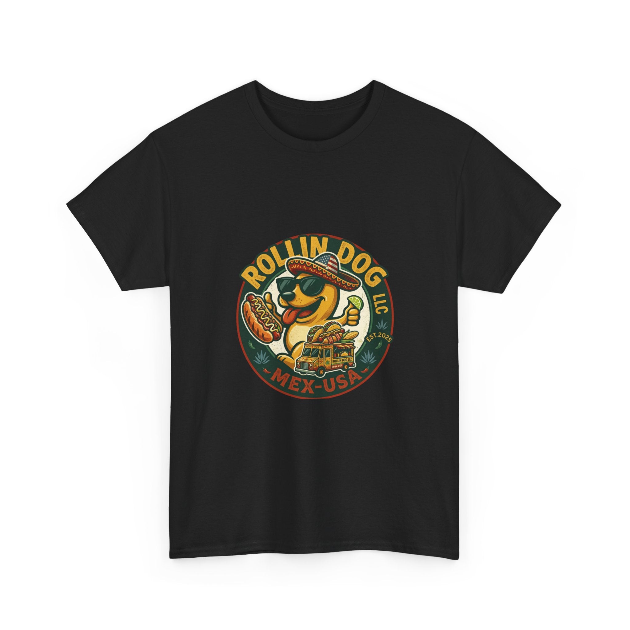 Rollin' Dog Hot Dog T-Shirt – Retro Mexican Street Food Graphic Tee