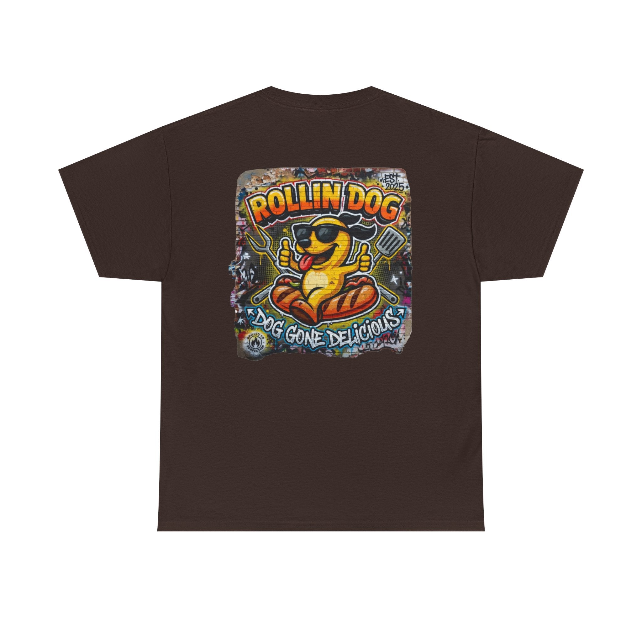Rollin Dog Tee Graffiti 3 — 'Rollin Dog: Dog Gone Delicious' Graphic T‑Shirt