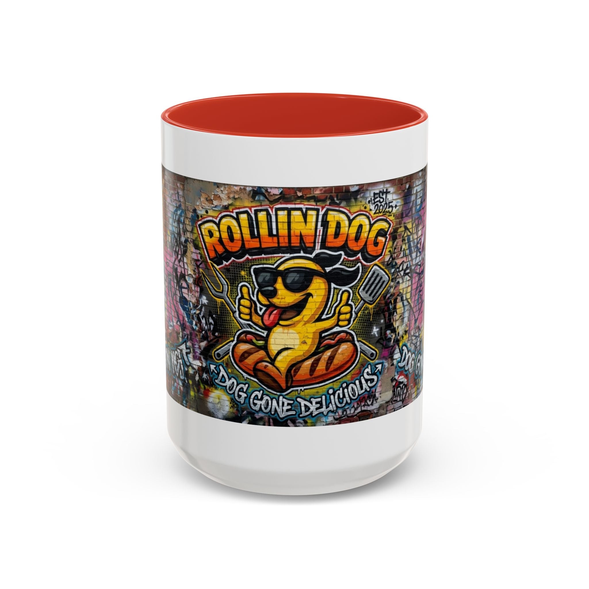 Rollin' Dog Graffiti Coffee Mug – "Dog Gone Delicious" Accent Mug