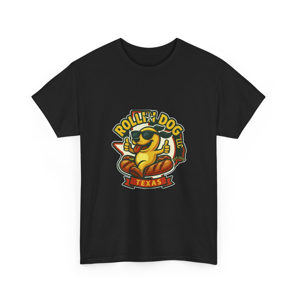 T-Shirt — "Rollin' Dog Texas" Cool Hot Dog Mascot Graphic Tee