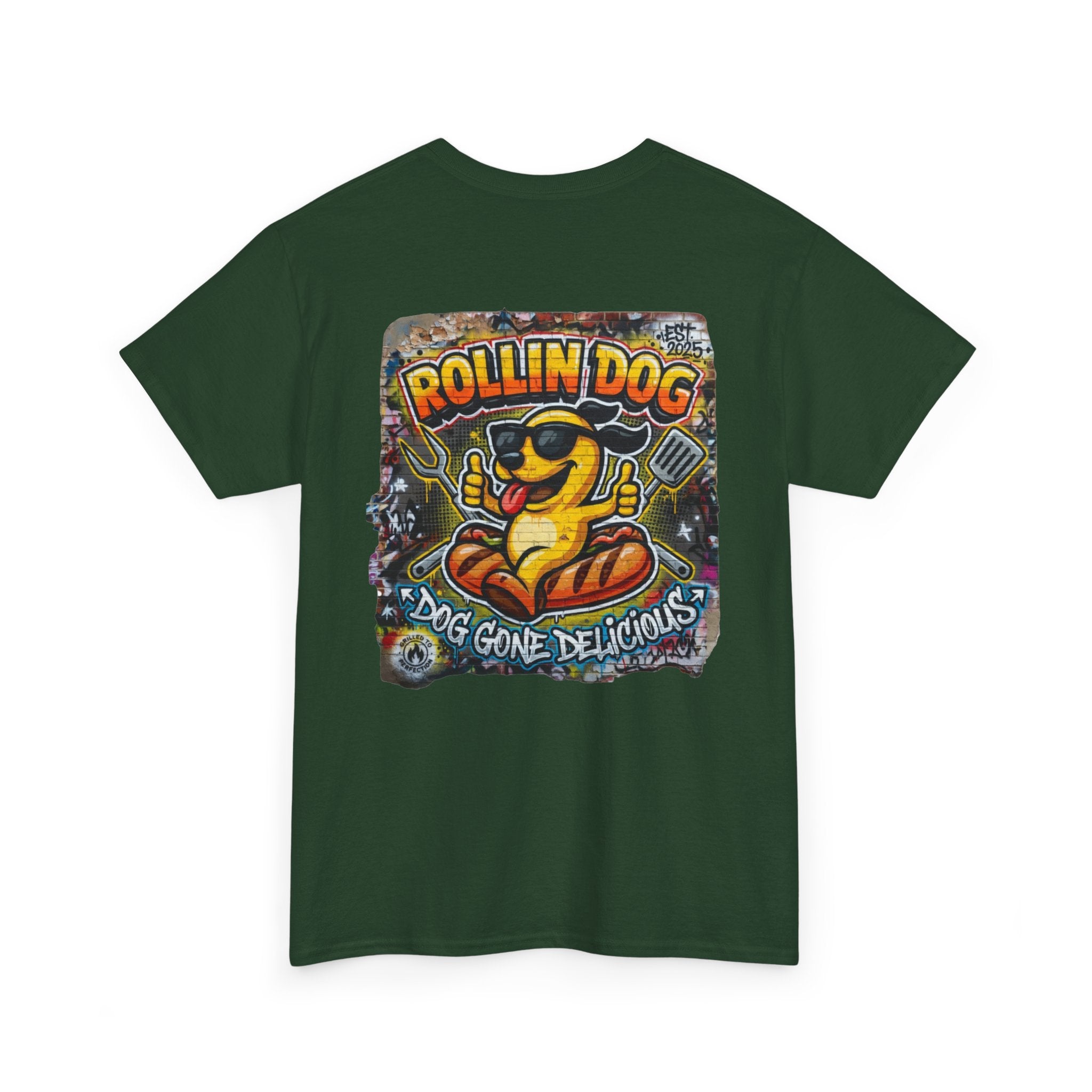 Rollin Dog Tee Graffiti 3 — 'Rollin Dog: Dog Gone Delicious' Graphic T‑Shirt