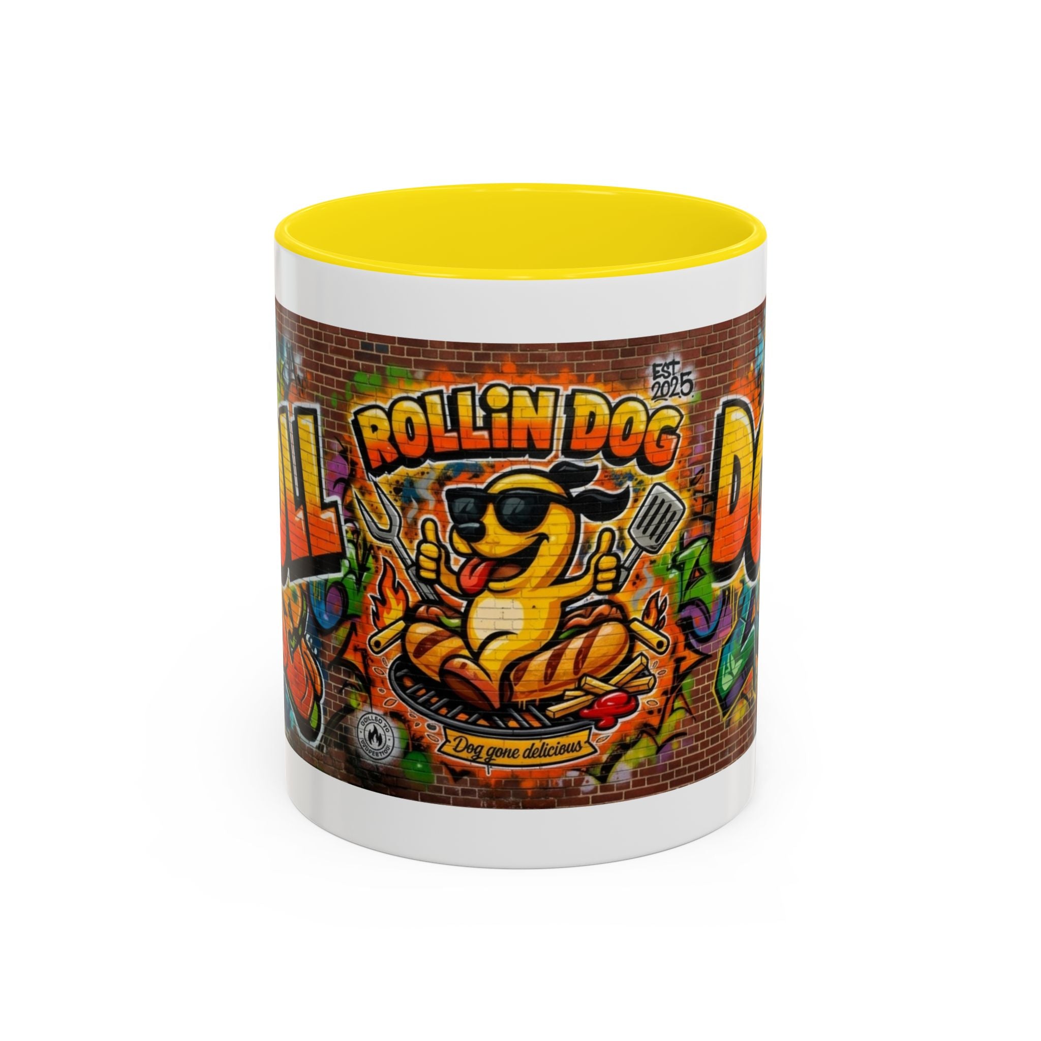 Rollin' Dog Graffiti Coffee Mug — Fun Hot Dog Street Art Accent Mug (11/15oz)