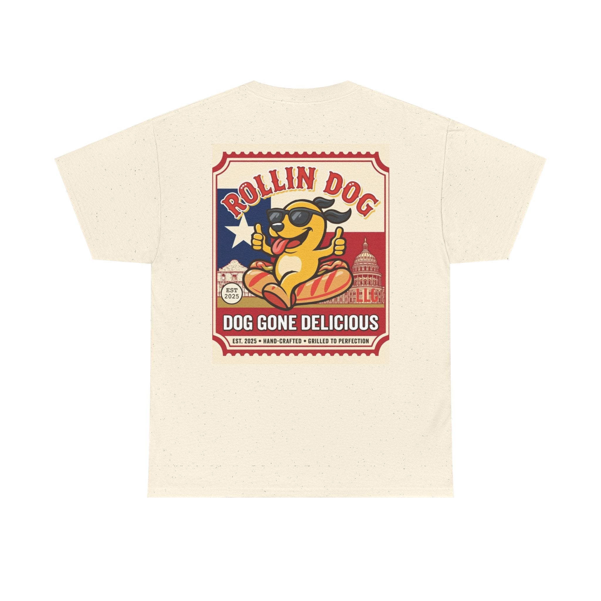 T-Shirt — "Rollin Dog: Dog Gone Delicious" Retro Hot Dog Graphic Tee