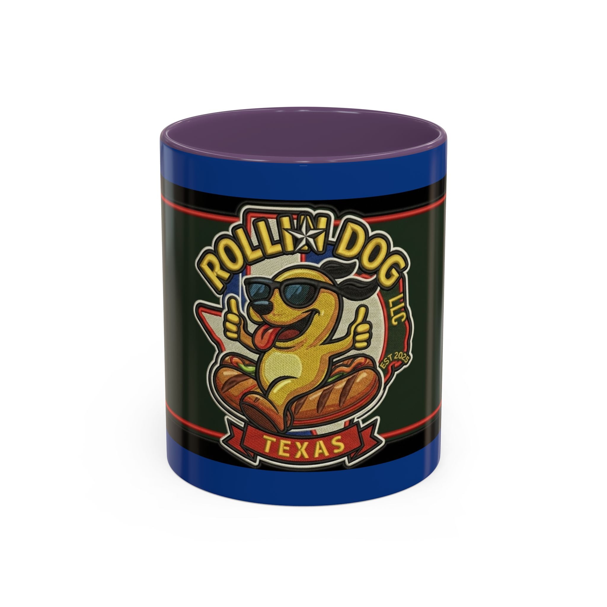 Texas Rollin Dog 'Dog Gone Delicious' Accent Coffee Mug – Fun Hot Dog Logo 11/15oz