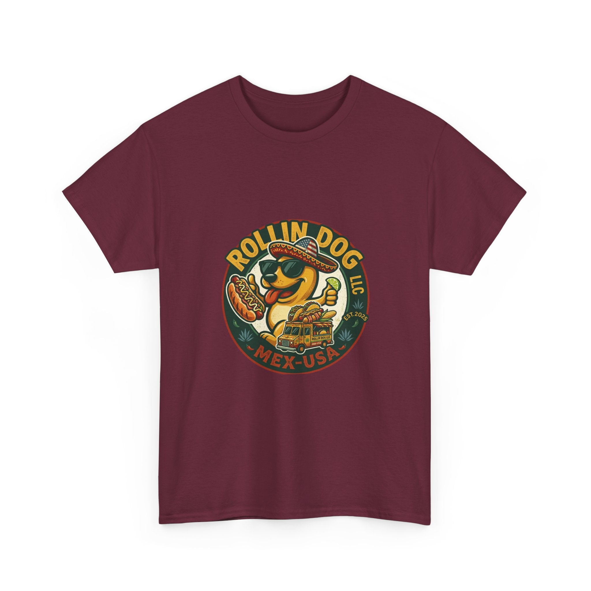 Rollin' Dog Hot Dog T-Shirt – Retro Mexican Street Food Graphic Tee