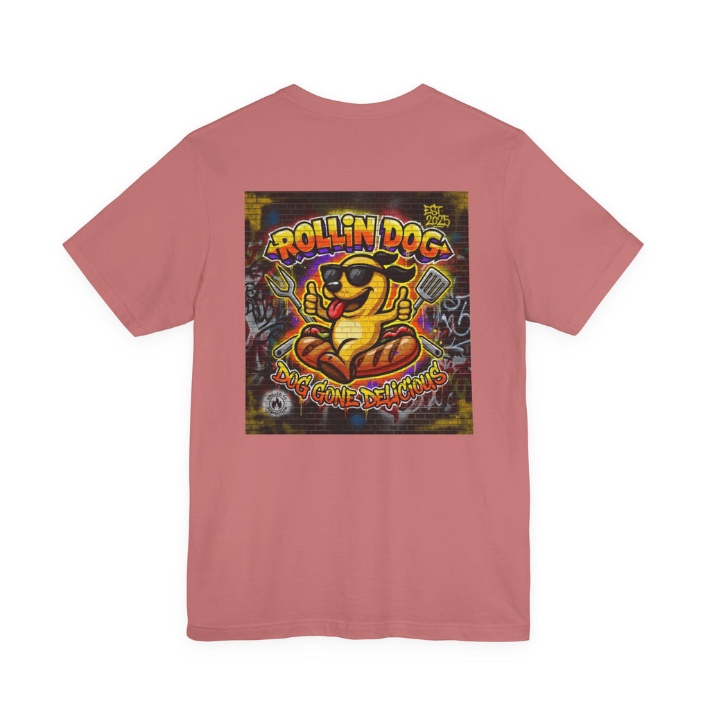 Rollin Dog Graphic Tee Graffiti 1 — Retro Hot Dog Street Art T-Shirt