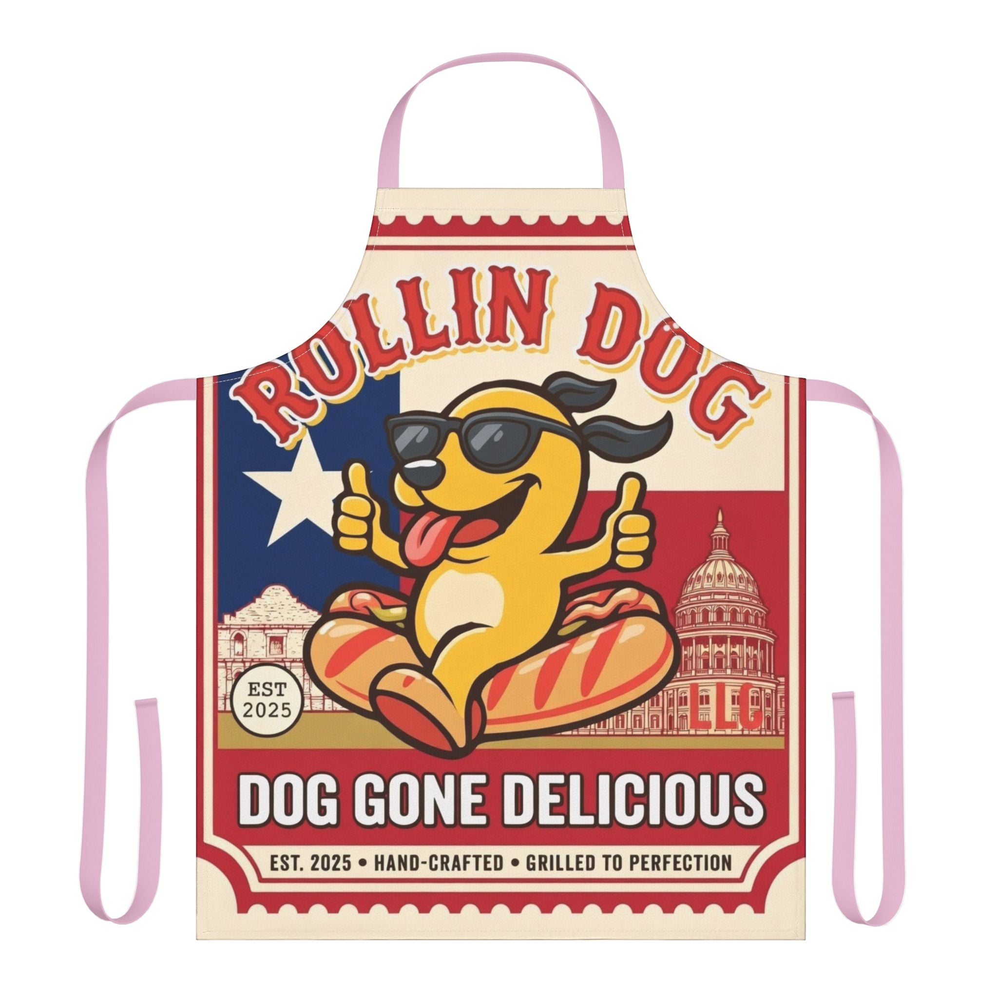 Rolling Dog Texas Apron - 'Dog Gone Delicious' Retro Hot Dog Grill Apron