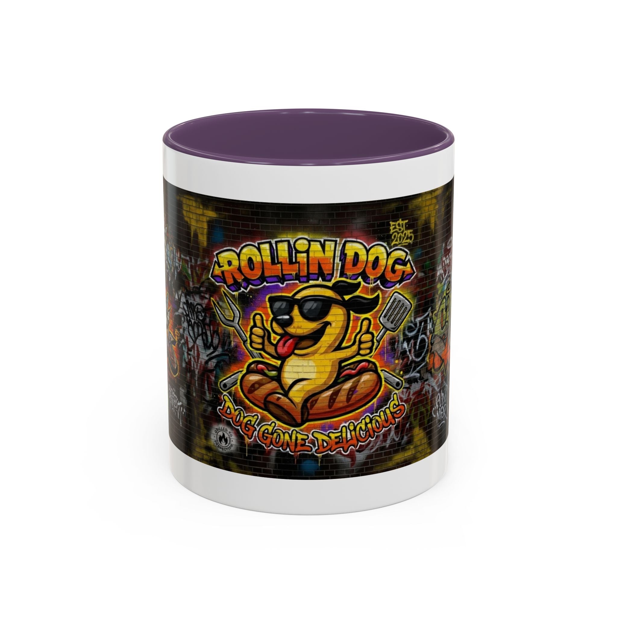 Rollin Dog Hot Dog Mug — Graffiti Skate Vibe Coffee Cup (11/15oz)