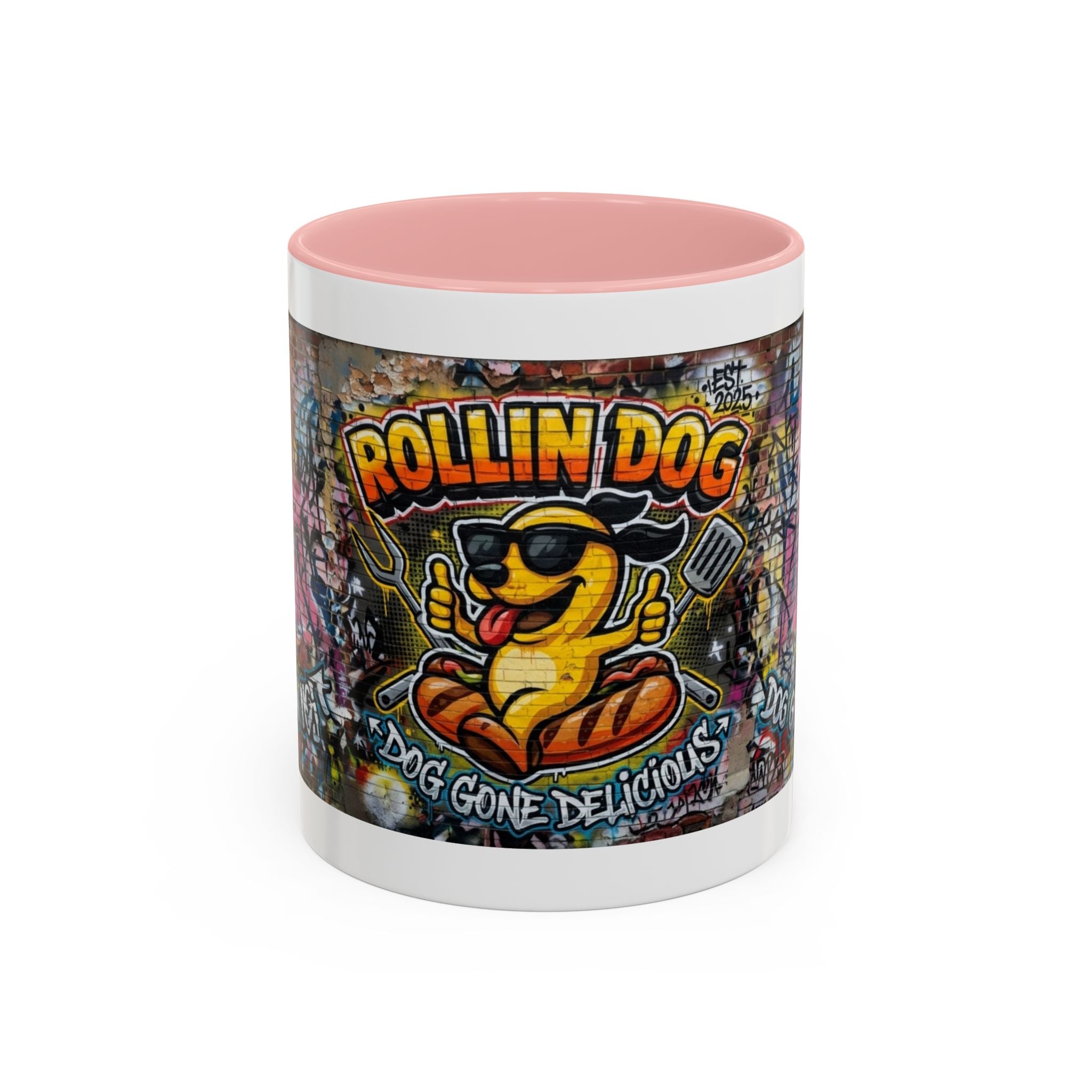 Rollin' Dog Graffiti Coffee Mug – "Dog Gone Delicious" Accent Mug