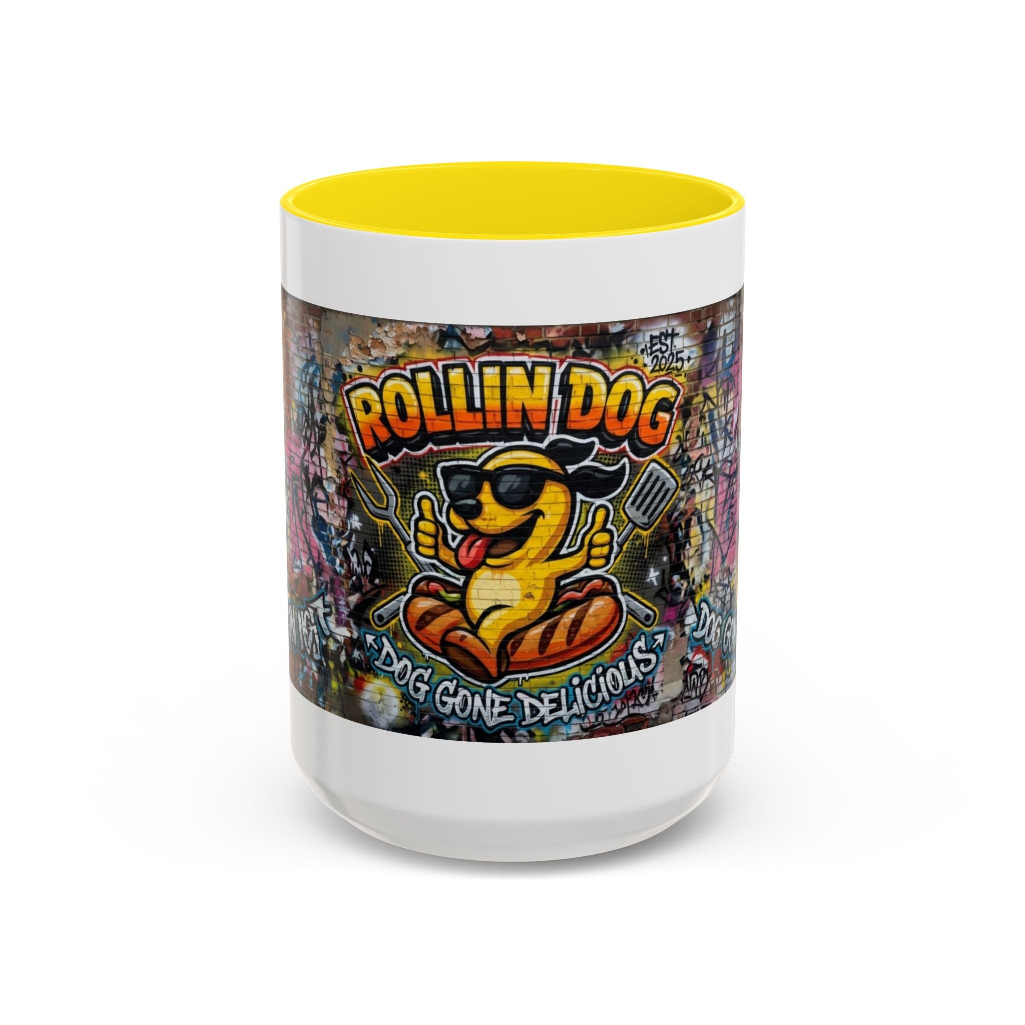 Rollin' Dog Graffiti Coffee Mug – "Dog Gone Delicious" Accent Mug