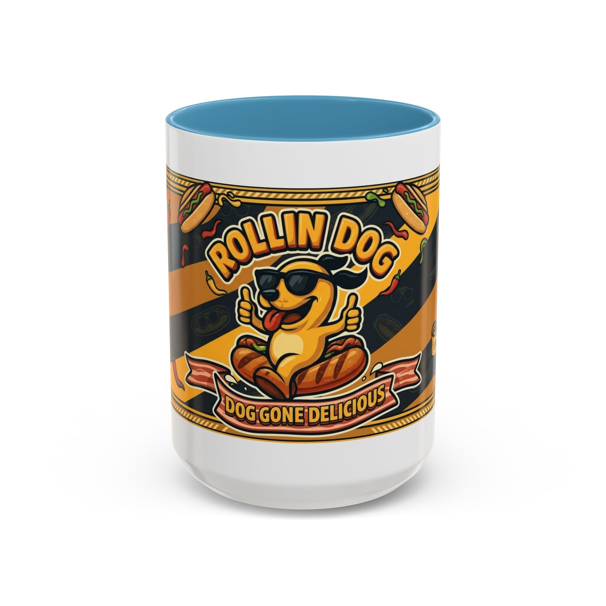 Rollin Dog Hot Dog Mug — Retro 'Dog Gone Delicious' Coffee Cup (11/15oz)