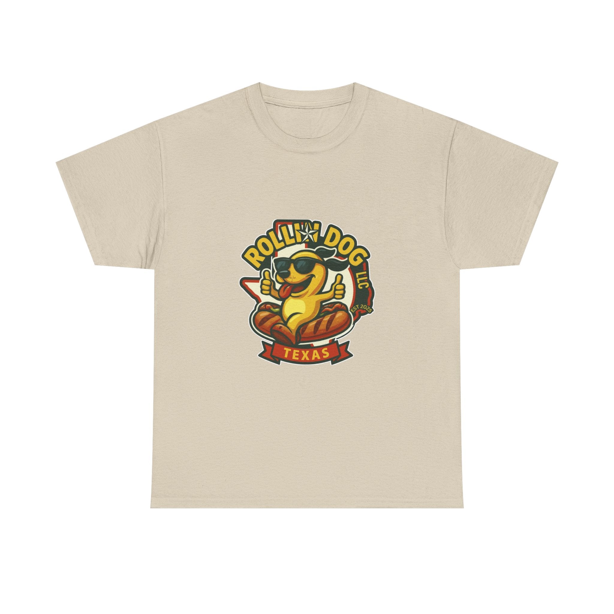 T-Shirt — "Rollin' Dog Texas" Cool Hot Dog Mascot Graphic Tee