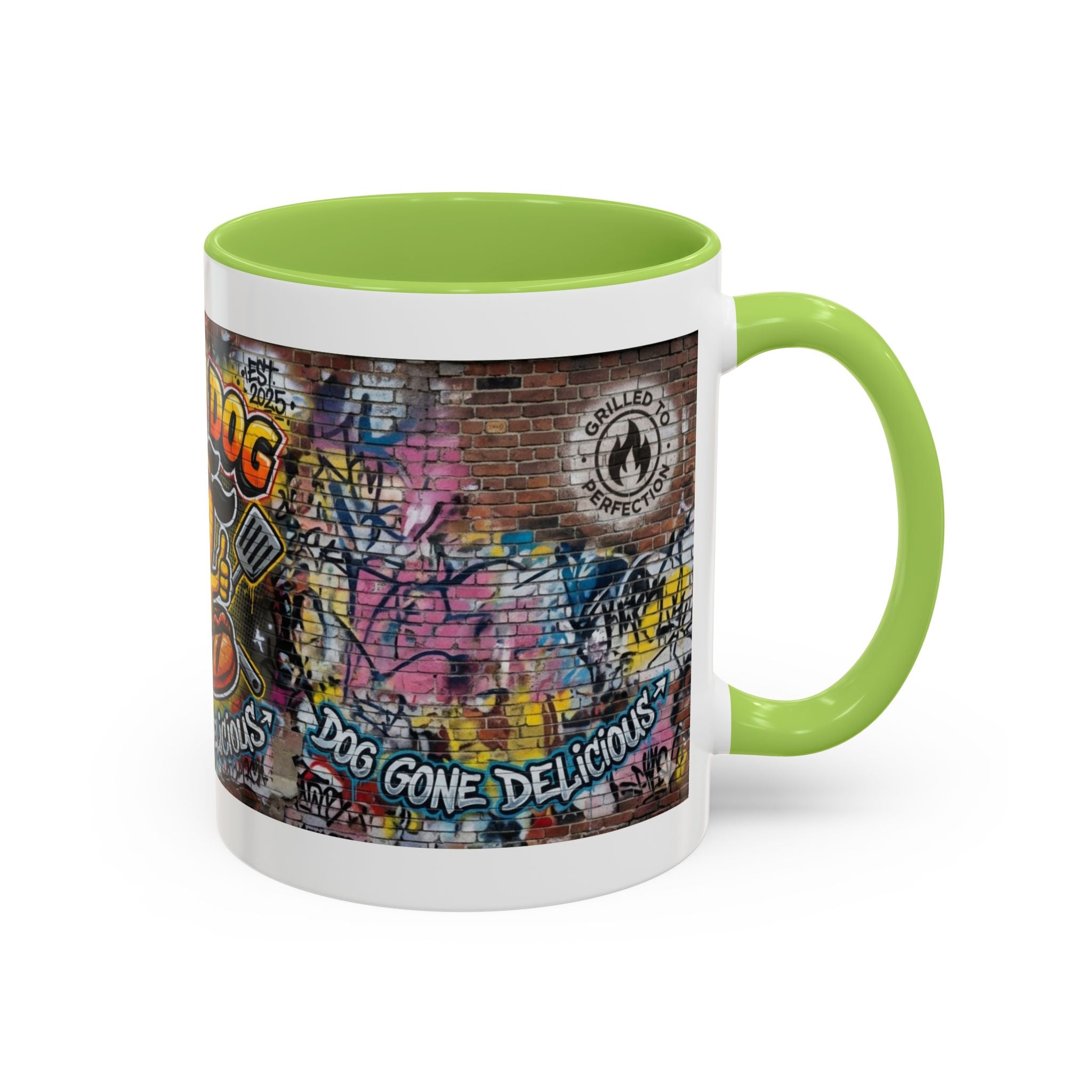 Rollin' Dog Graffiti Coffee Mug – "Dog Gone Delicious" Accent Mug