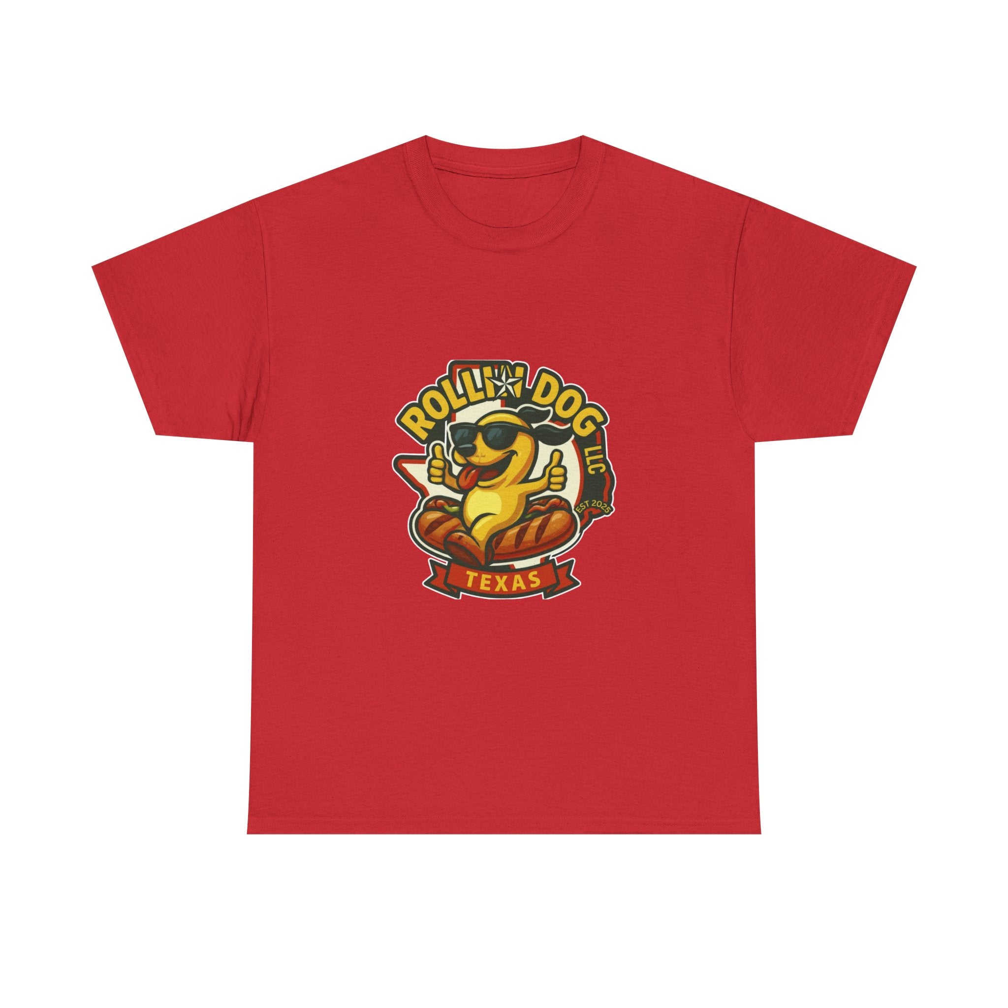 T-Shirt — "Rollin' Dog Texas" Cool Hot Dog Mascot Graphic Tee
