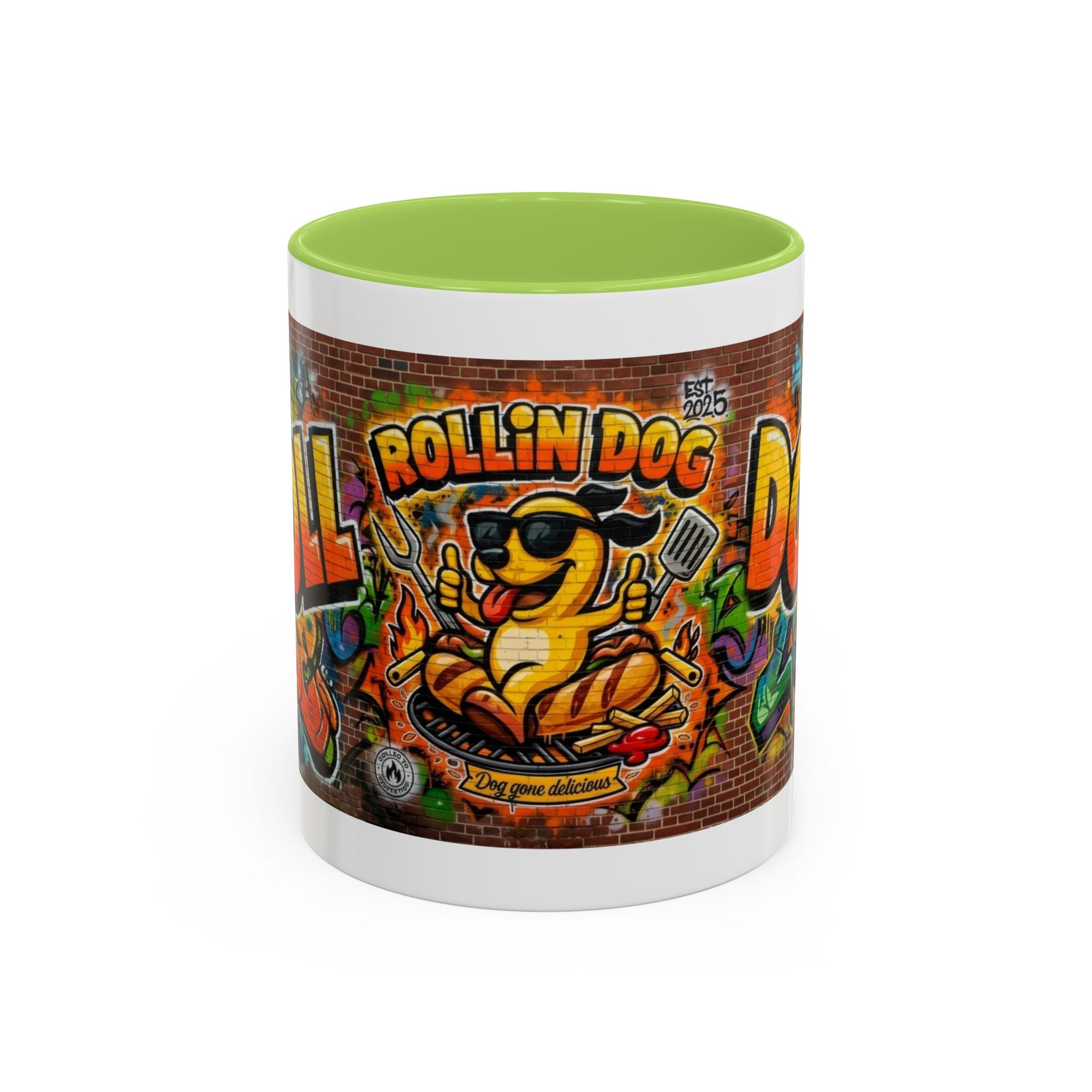 Rollin' Dog Graffiti Coffee Mug — Fun Hot Dog Street Art Accent Mug (11/15oz)