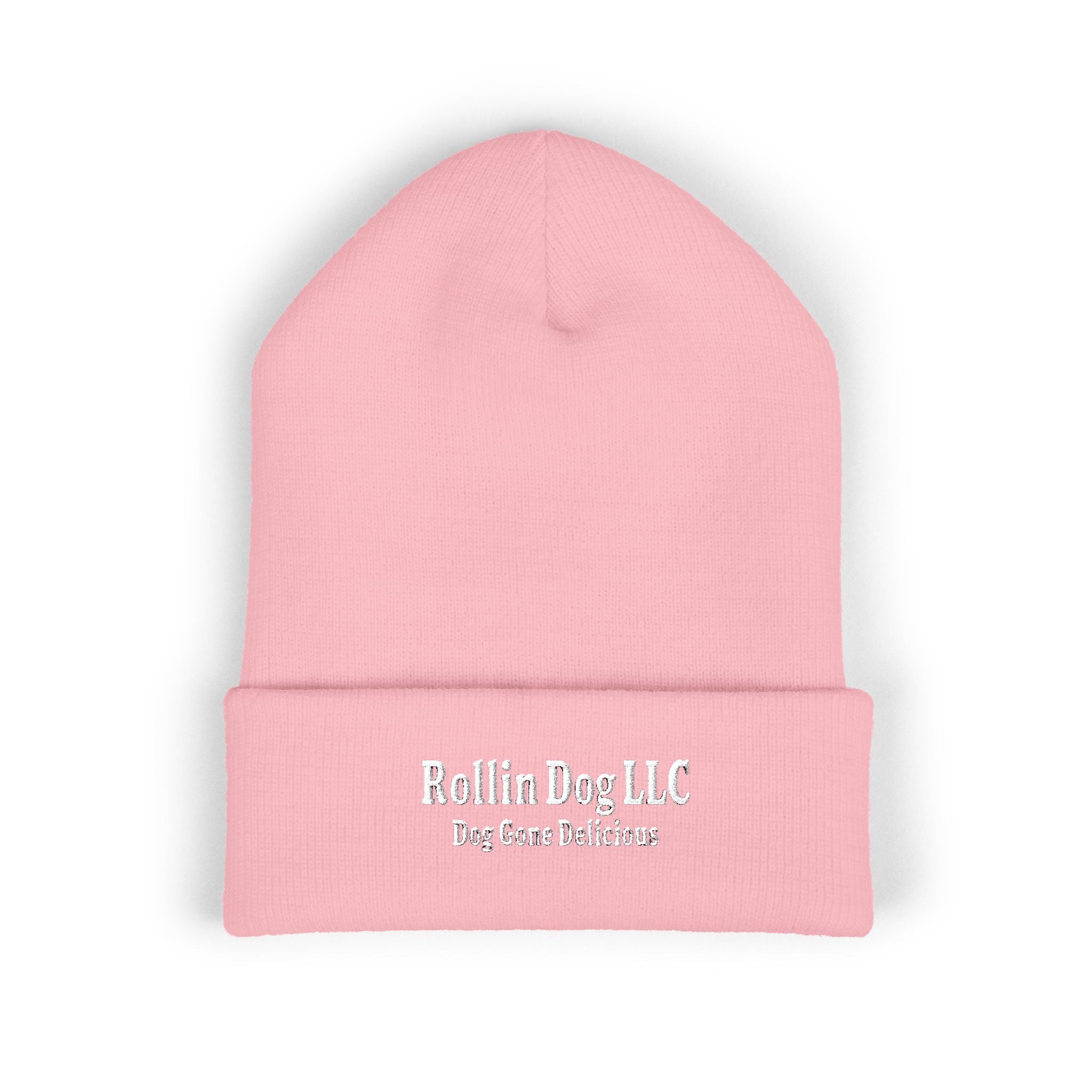 Embroidered Classic White Cuffed Beanie - Rollin Dog LLC Logo