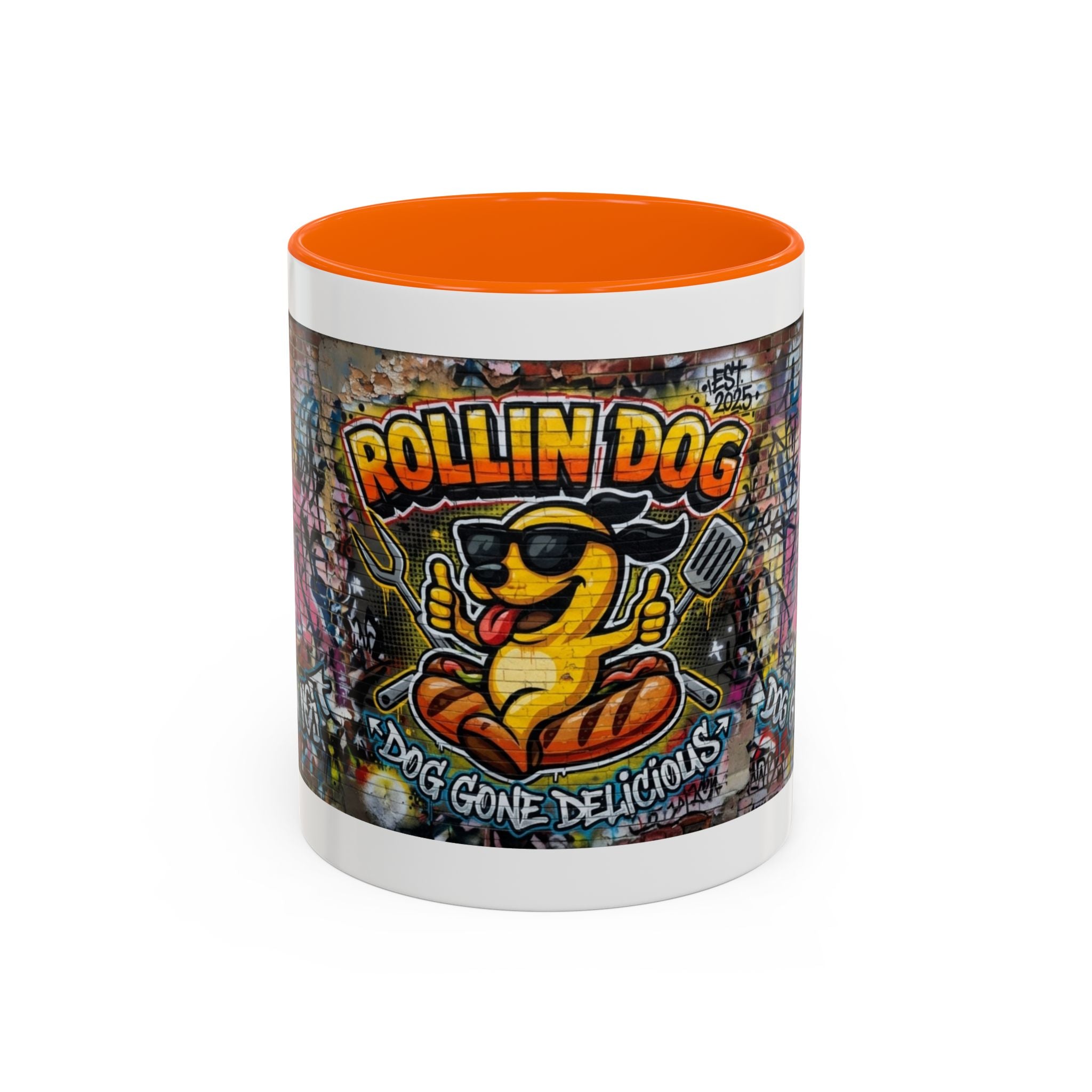 Rollin' Dog Graffiti Coffee Mug – "Dog Gone Delicious" Accent Mug