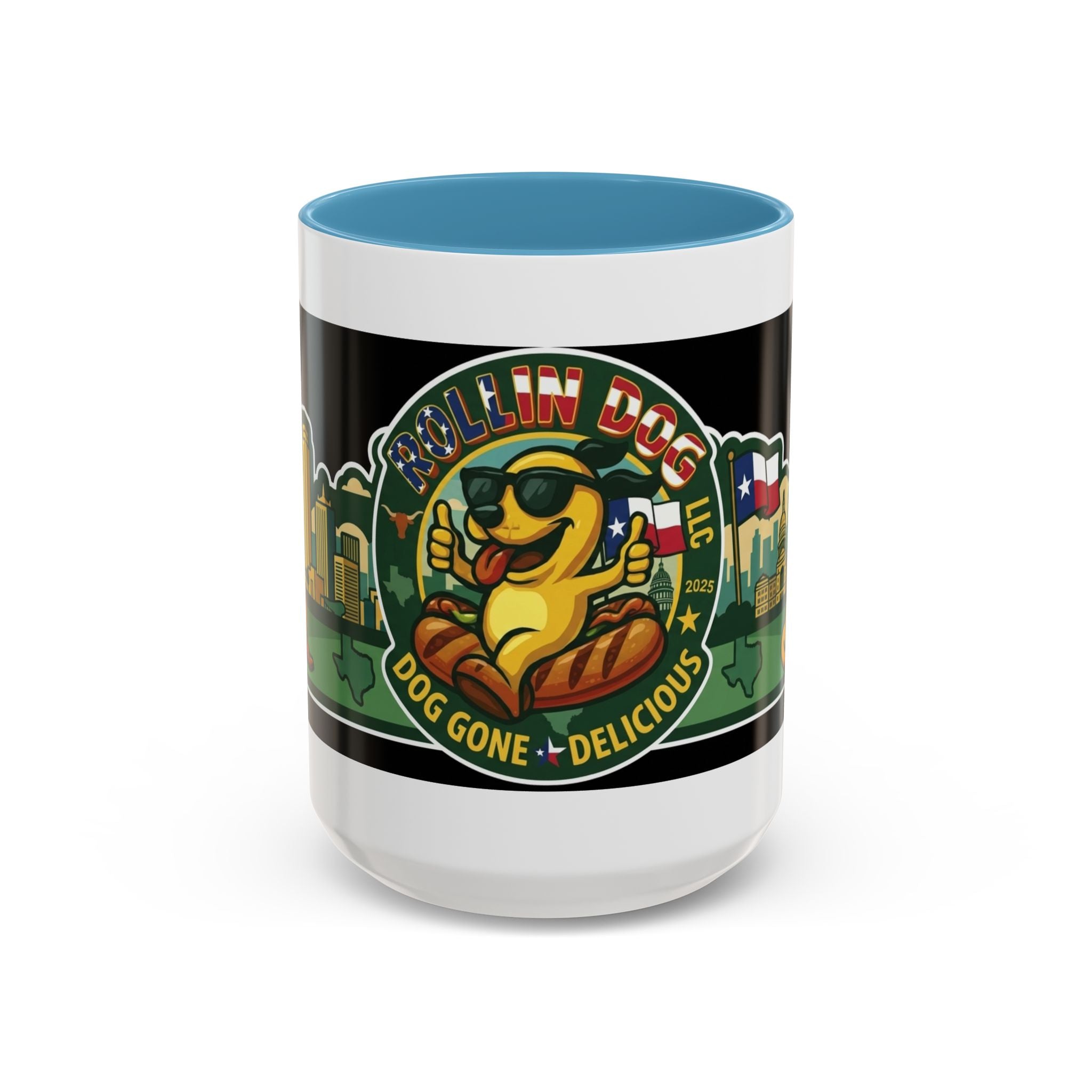 San Antonio Rollin Dog Coffee Mug — Fun Hot Dog Logo Accent Mug (11/15oz)