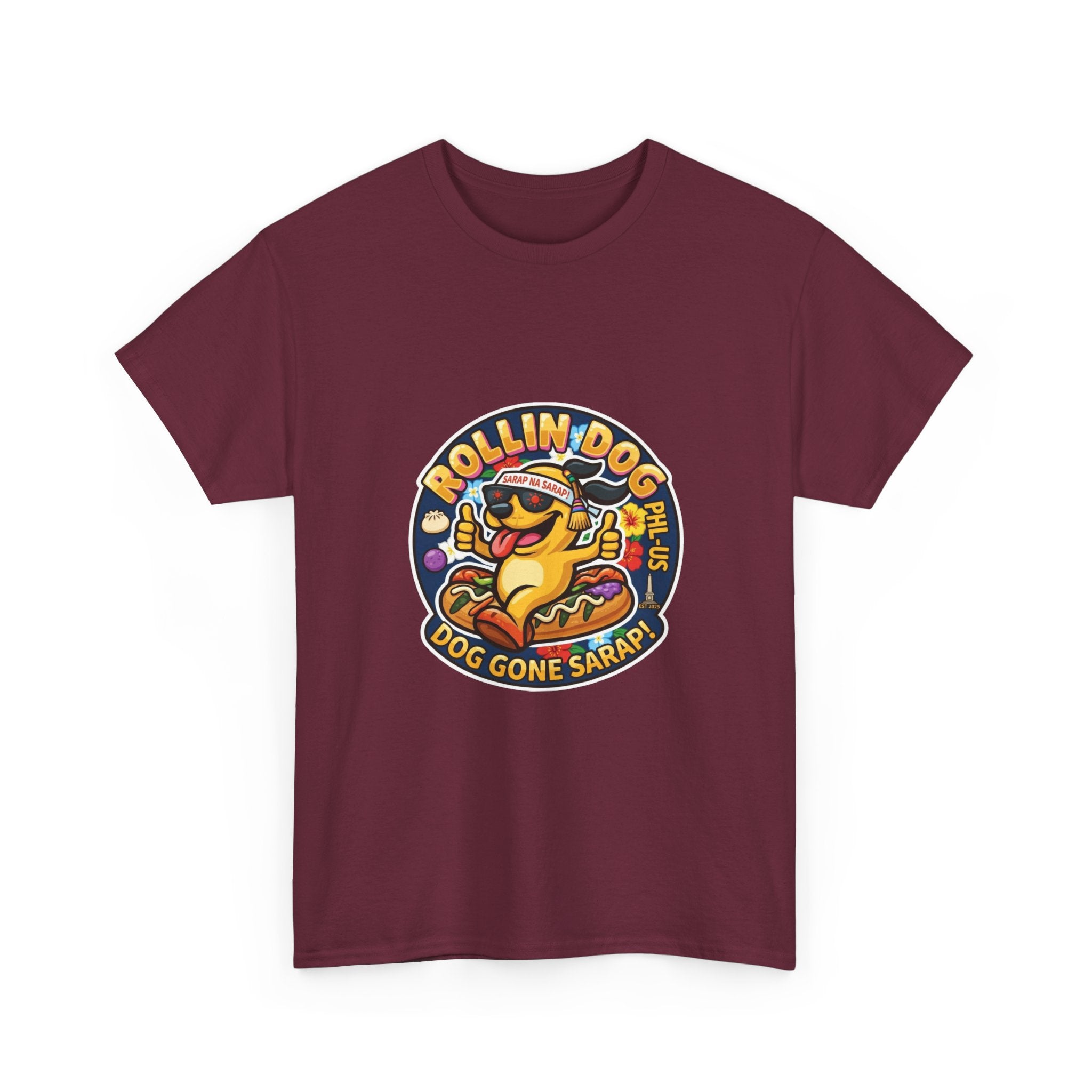 T-Shirt — "Rollin Dog" Hot Dog Graphic Tee (Dog Gone Saked!)