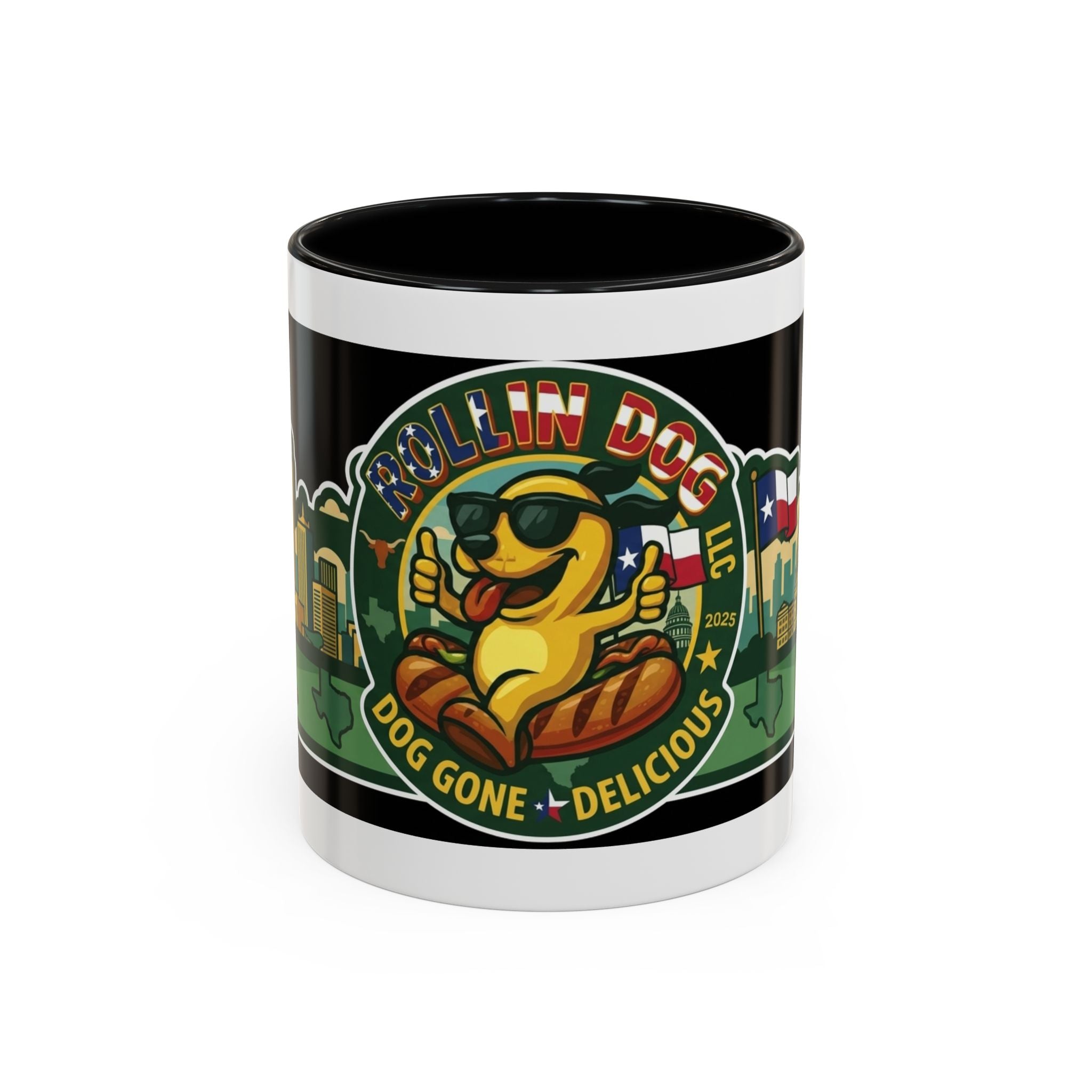 San Antonio Rollin Dog Coffee Mug — Fun Hot Dog Logo Accent Mug (11/15oz)