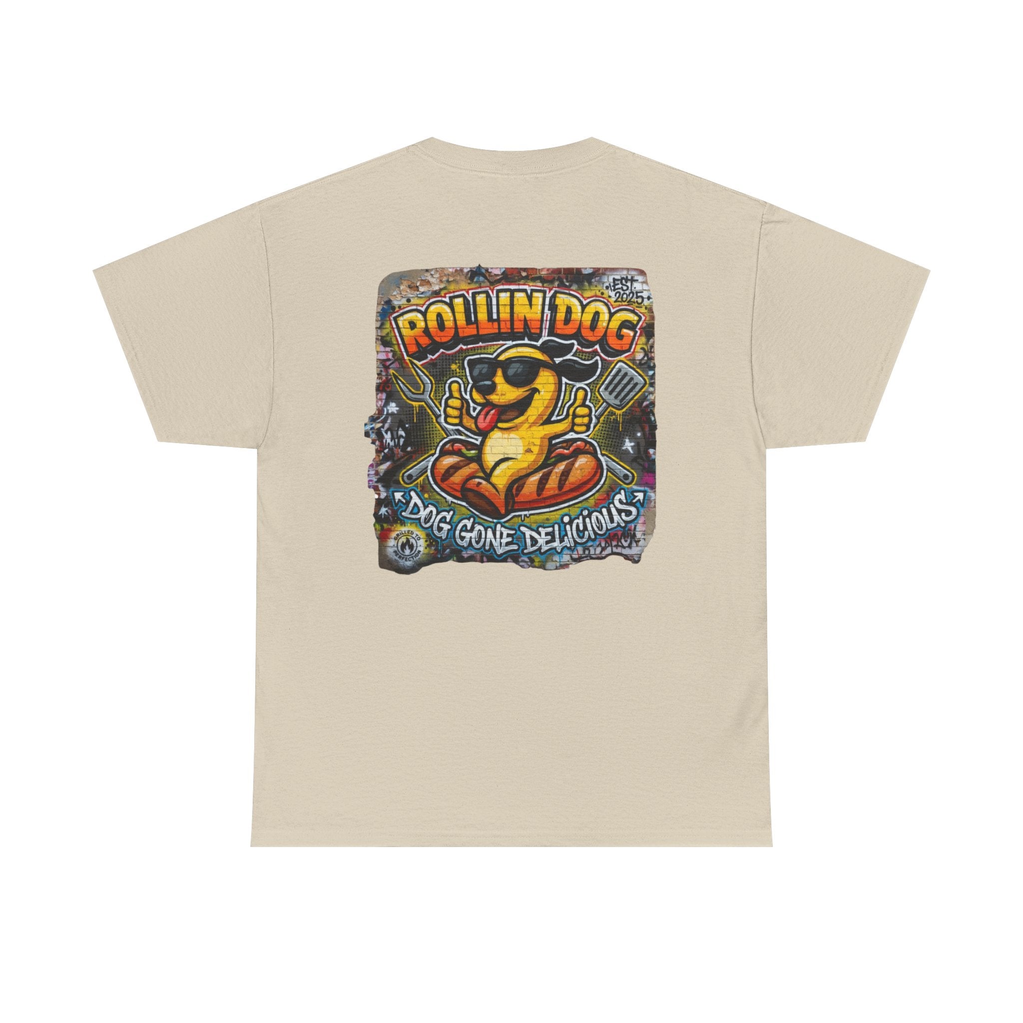 Rollin Dog Tee Graffiti 3 — 'Rollin Dog: Dog Gone Delicious' Graphic T‑Shirt