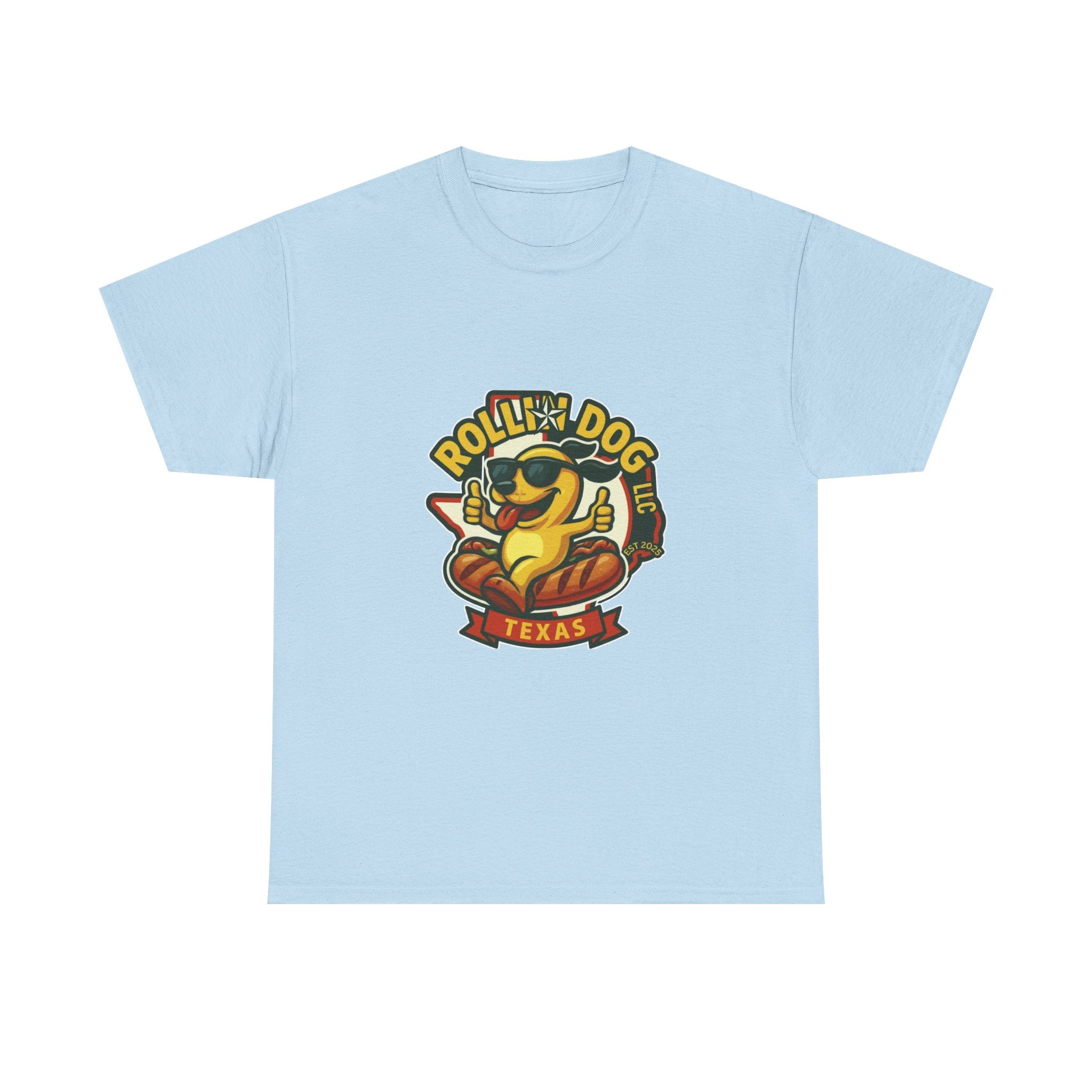 T-Shirt — "Rollin' Dog Texas" Cool Hot Dog Mascot Graphic Tee
